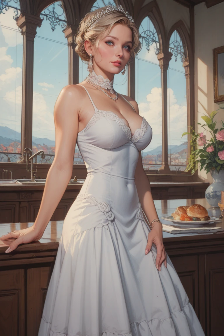 photo of (emma stone:1.1) beautiful woman side parted blonde hair upsweep, wedding hair,  nightclub sitting at bar stool, spreading legs, in ???? ??? wedding dress, red velvet, wedding veil , (full body:1.3), ???? figure, (big ?????:1.3), (masterpiece) (best quality) (detailed) (8k) (HDR) (wallpaper) (cinematic lighting) (sharp focus) (intricate