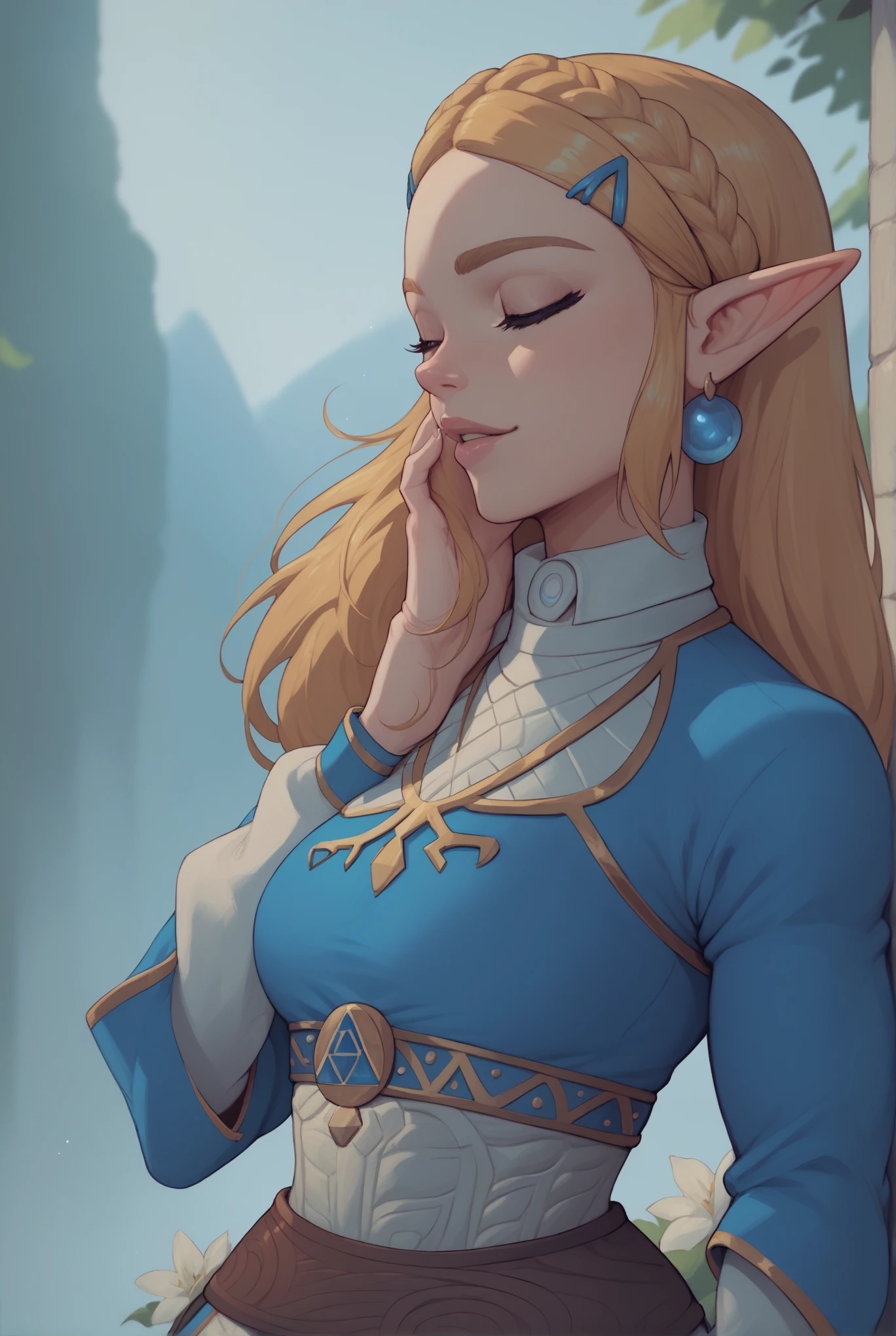 ((masterpiece)), ((best quality)), (detailed), perfect, solo, zelda, gorgeous woman, luscious lips, long hair, , deep , , , Zelda like a  