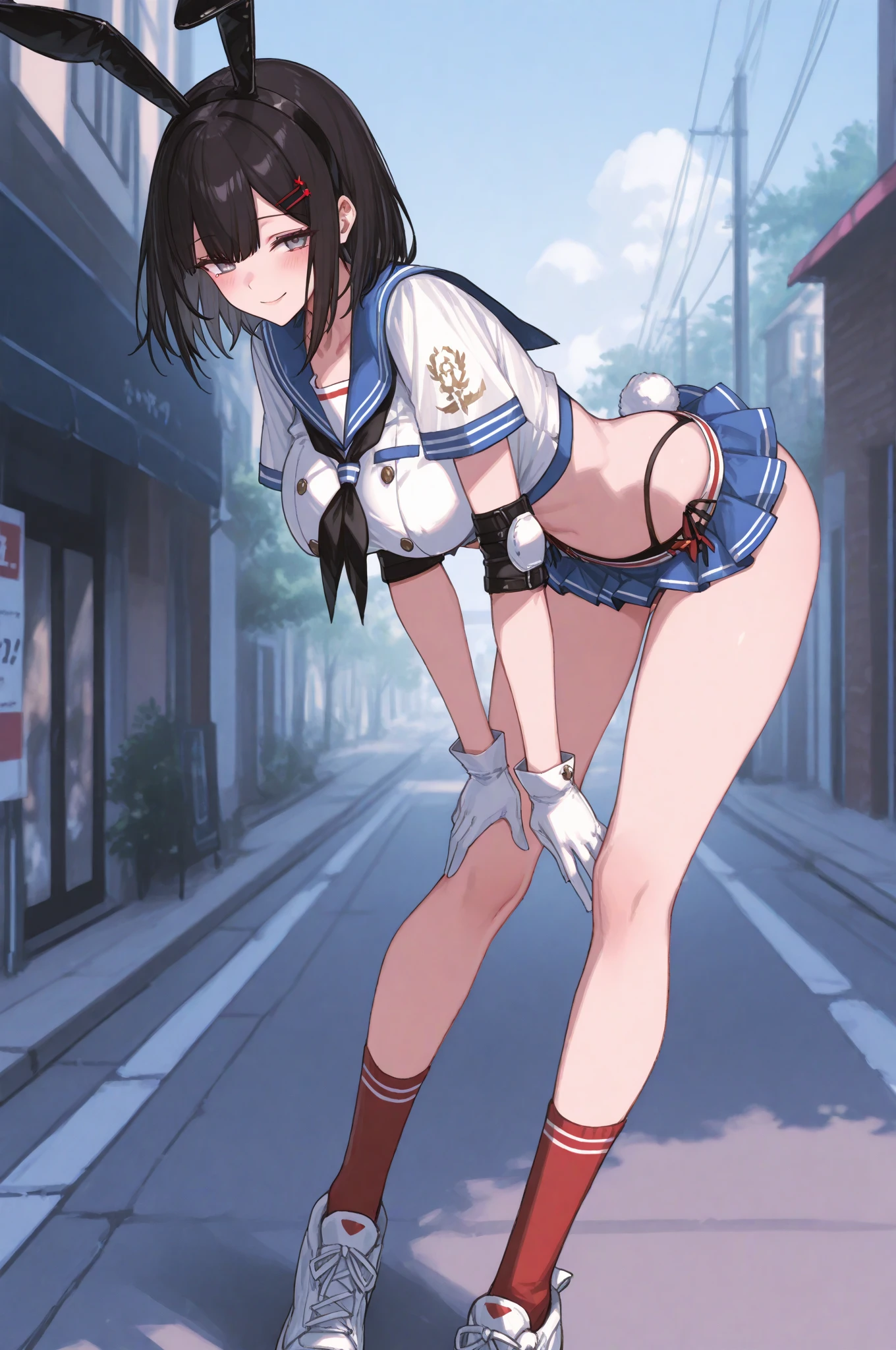 ((Highest quality)), ((masterpiece)), (detailed), 8K White and blue sailor suit ((Wearing socks))   Height 120cm  Outdoors Half-  Huge   ((Overflowing with )) Drooling, shapely legs, naughty expressions, exhibitionism (((Contains a))) No makeup, demure, short hair (Hairstyle: Side tail, ponytail, or twin tail)  ((Precise CG)) Anime face, small girl, visible uterus, short torso, shopping street, holding adult toy, standing, showing , spreading , soaking wet, sloppy face (((A girl gets a  from another girl))) Two Girls