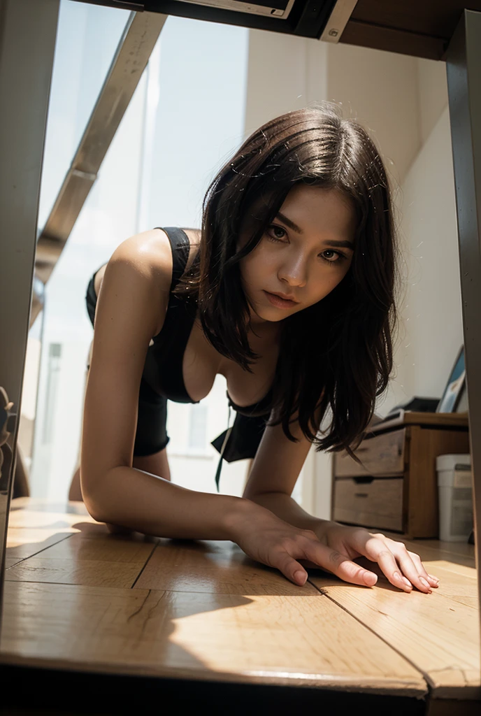 Top quality, masterpiece, ultra high resolution, detailed eyes and face, crawl ????????????, kneel down, ????????? look at the front, close your eyes, ??? up, anguished expression, lace lingerie, 20 years old, long hair is disheveled, sweaty, wet skin, masterpiece, best quality, ultra detailed, soft light, raw photos, 8k, high resolution, (wet body, wearing ??????: 1.1) perfect detailed face, Very destyled face, in the living room, perfect human ???????