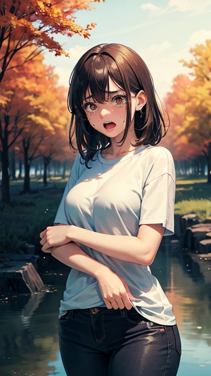 score_9, score_8_up, score_7_up, source_anime, best quality, masterpiece, official art, absurdres, highres, ultra-detailed,waifu2x,Collection: Slice of Life,break,1girl, tomboy, dark-skinned female, short hair, low ponytail, small breasts, beautiful detailed eyes, adventure, sweat, sleepily, grab breasts, outdoors, wind, break,(clear line illustration:1.2),very high resolution, very aesthetic, super detailed skin, Best  lighting powered by famous artist, 8k,cute picture,beauty illustration,photoshop_(medium),,(Detailed Lighting),best anime 8k konachan wallpaper, pixiv contest winner, 