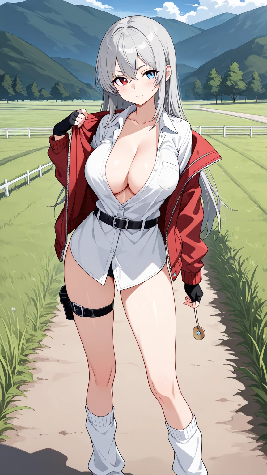  girl with long white hair and red eyes   first person perspective 