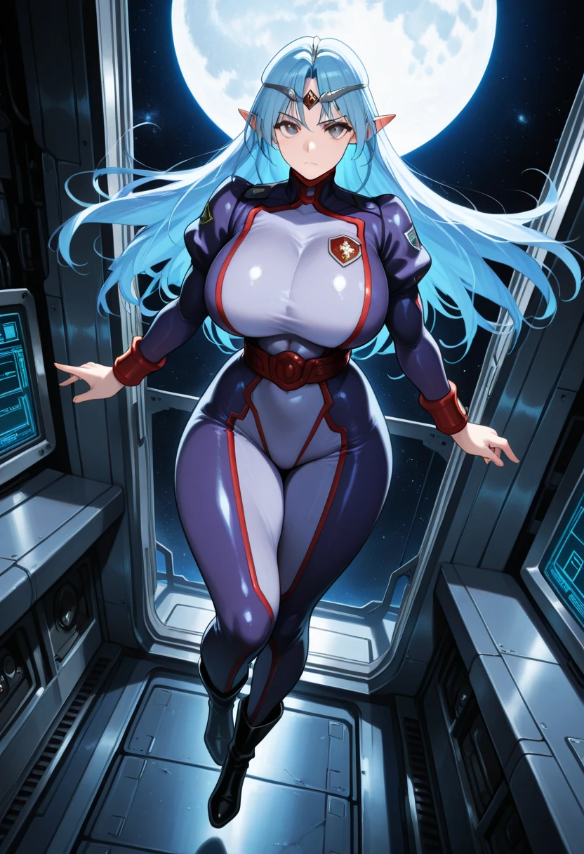 ((best quality)), ((masterpiece)), (detailed),nsfw, photorealistic, ultra high res, intricate, hyperdetailed, (skindentation),
cute, feminine,  detailed body , (detailed face:1.1), (outlined iris),  (hidrocor lenses), (perfect eyes),
4k, beautiful,  <lora:eyeLora_eyesV10:0.4>:1.3 ,  full body, thin ,
 <lora:bimbostyleFive:0.75> 
standing
at 
((Space ship bridge, A panoramic view of the surrounding space through the windows, A control panel with various screens and buttons, manned by crew members, Holographic displays showing important data, such as ship status and mission objectives, Crew members communicating with each other via headsets or intercom, A captain's chair or control center, typically positioned in the center of the bridge, A navigation console with a star map and course plotting tools, Tactical consoles,planets or celestial objects, Communication consoles for contacting other ships or space stations))
a( guild and waters and Time and artifacts and Phantom and knowledge )
Taffeta,Polyester 
(Peasant blouse and skirt with a simple vest or bodice)
 (silicon lips:1.3) and (lips filler:1.3) and (parted lips:1.3), (thick lips:1.3),
 and (huge breasts:1.2) , 
wide hips, thick thighs, 
she has magenta and pink  colored hair,
 she has long hair length and a hair pins hair style,
art by donato giancola and artgerm