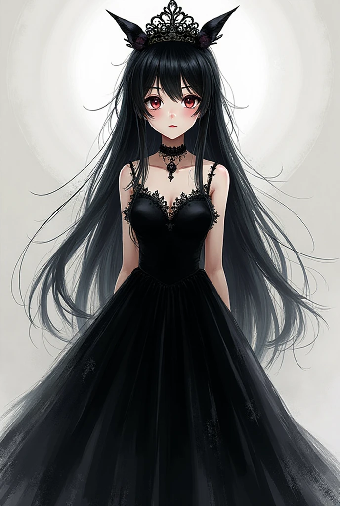 Anime - style painting of a woman in a black dress with a crown - SeaArt AI