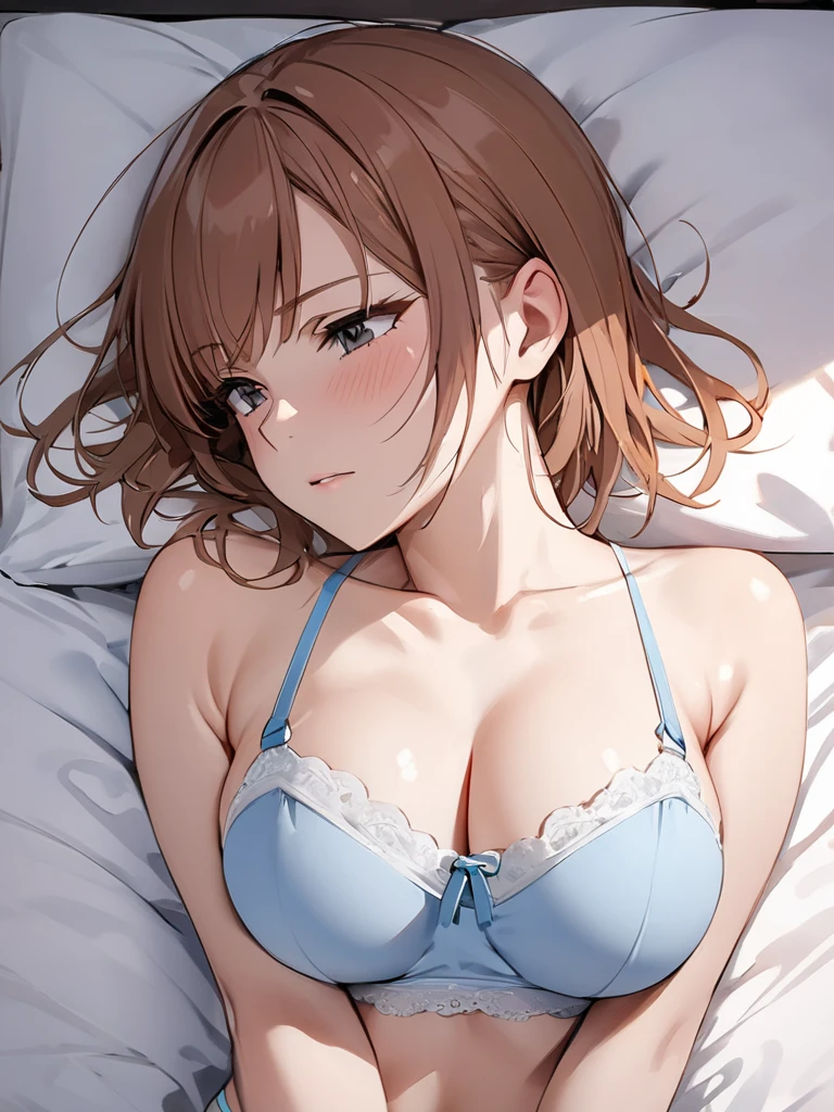 ???? ４ｋqulity, top-quality, Misaka_mikoto, Brown-eyed, Short_hair, subminiature_??????,）On a hotel bed　Blue lingerie　１６age　sexypose　Bewitching　BREAK White Bra for heavy sweat、Pink Bra、Blue Bra、Green Bra、Greybra、Light grey bra、 striped bra、Polka dot bra、Plaid bra、Cute Bra、Kids Bra、Sportsbra、camisole、cotton panties