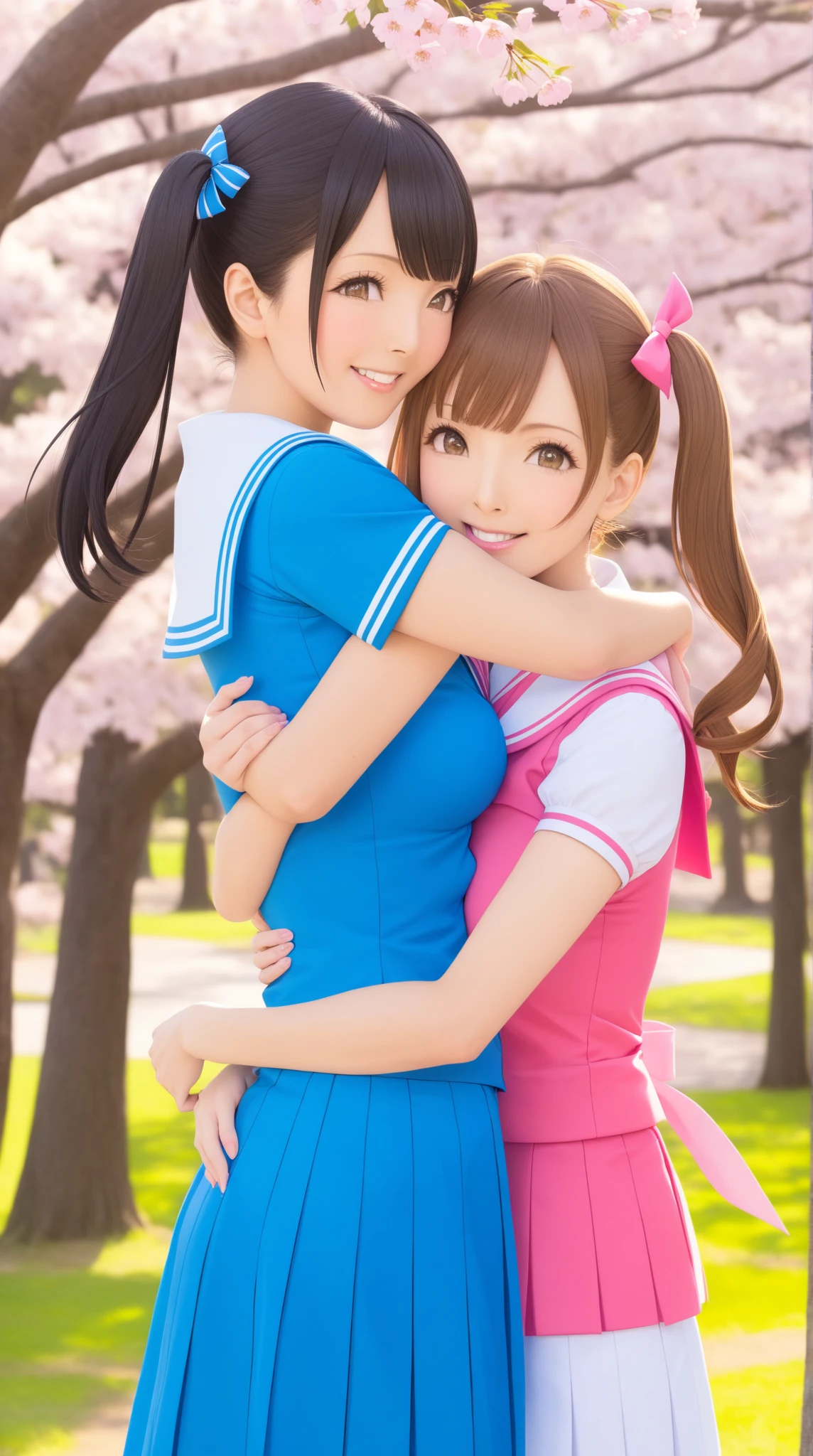 Two beautiful young women, Anime Style, Detailed face, Redhead, Red eyes, Delicate features, Soft lighting, wearing cheerleader costume, Sleeping in bed、Bedroom、 Person holding pom-poms, The other one is in a dynamic pose, Japanese Anime Style, high quality, Very detailed, 8K resolution, Cinema Lighting, 最high quality, Vibrant colors, Instagrammable, beautiful, trend、、sexy