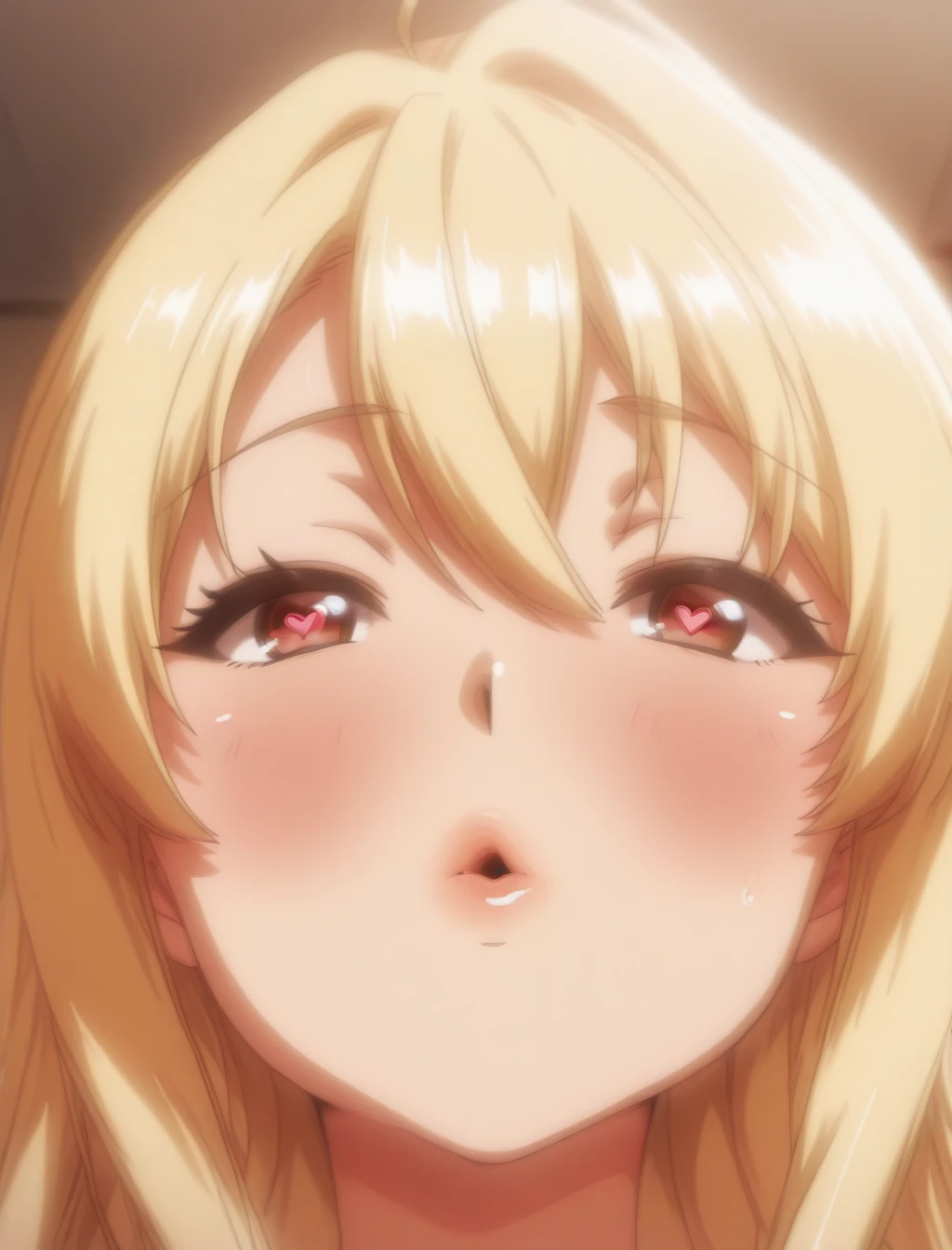 score_9_up, score_8_up, score_7_up, <lora:Prison_School_anime_style_Pony_r2:1>, hana midorikawa, brown eyes, blonde hair, looking at viewer, saliva, blush, tongue, open mouth, bangs, lips, sweat, blunt bangs, tongue out, close-up, teeth, saliva trail, best quality, high quality
