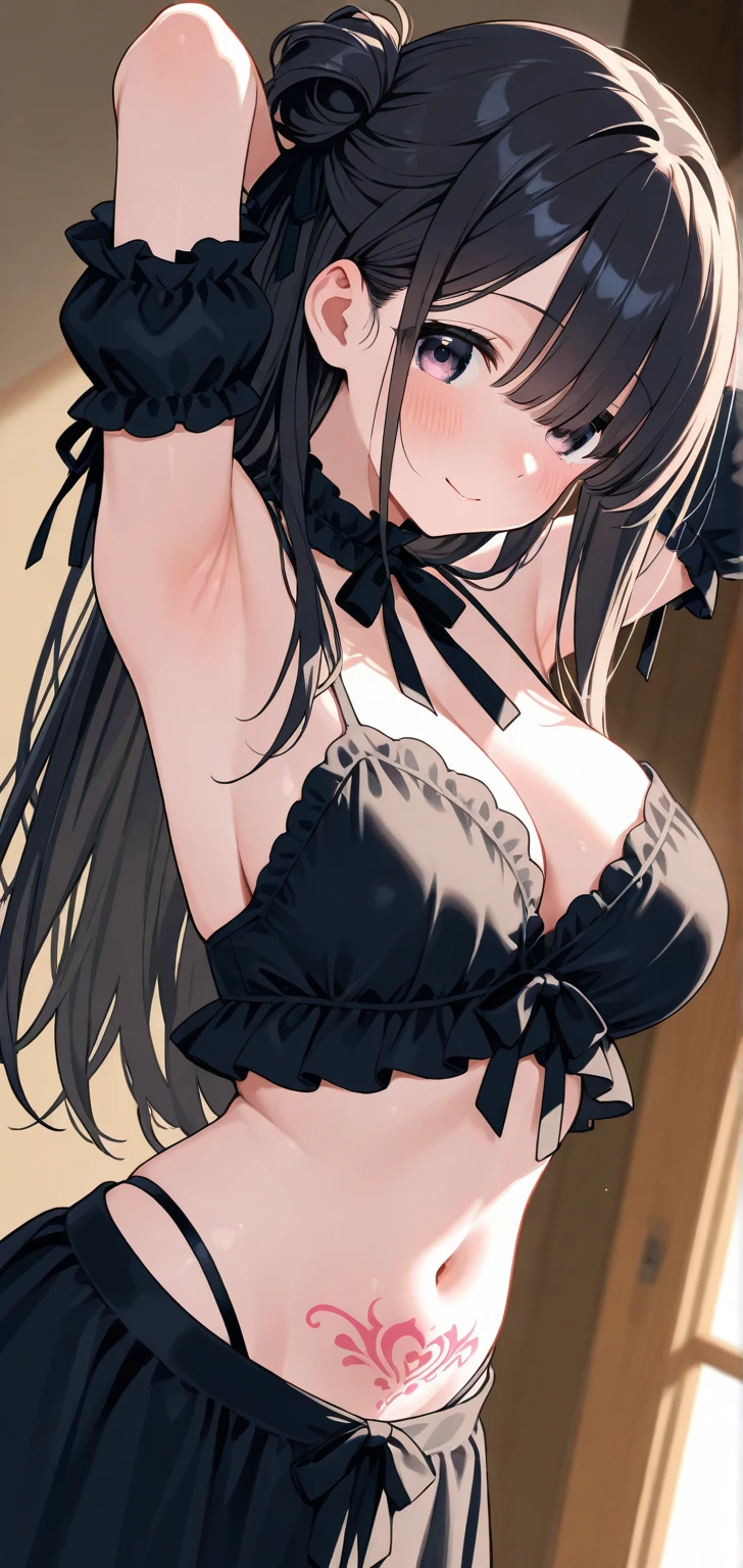 (Incredibly ridiculous absolute resolution:1.5)、top-quality、masuter piece、超A high resolution、(Clothes lift、Mouth hold:1.4)、(​masterpiece、top-quality、looking at the viewers、straddle the、White bra with frills、Tank tops:1.1)、thighs thighs thighs thighs、Small waist、small curvy loli、ハンドジョブ、a navel、Arms behind、((Lori))、(((The length of hair to the shoulders)))、(((short braiding)))、Beautiful and bewitching:1.5、hightquality:1.3