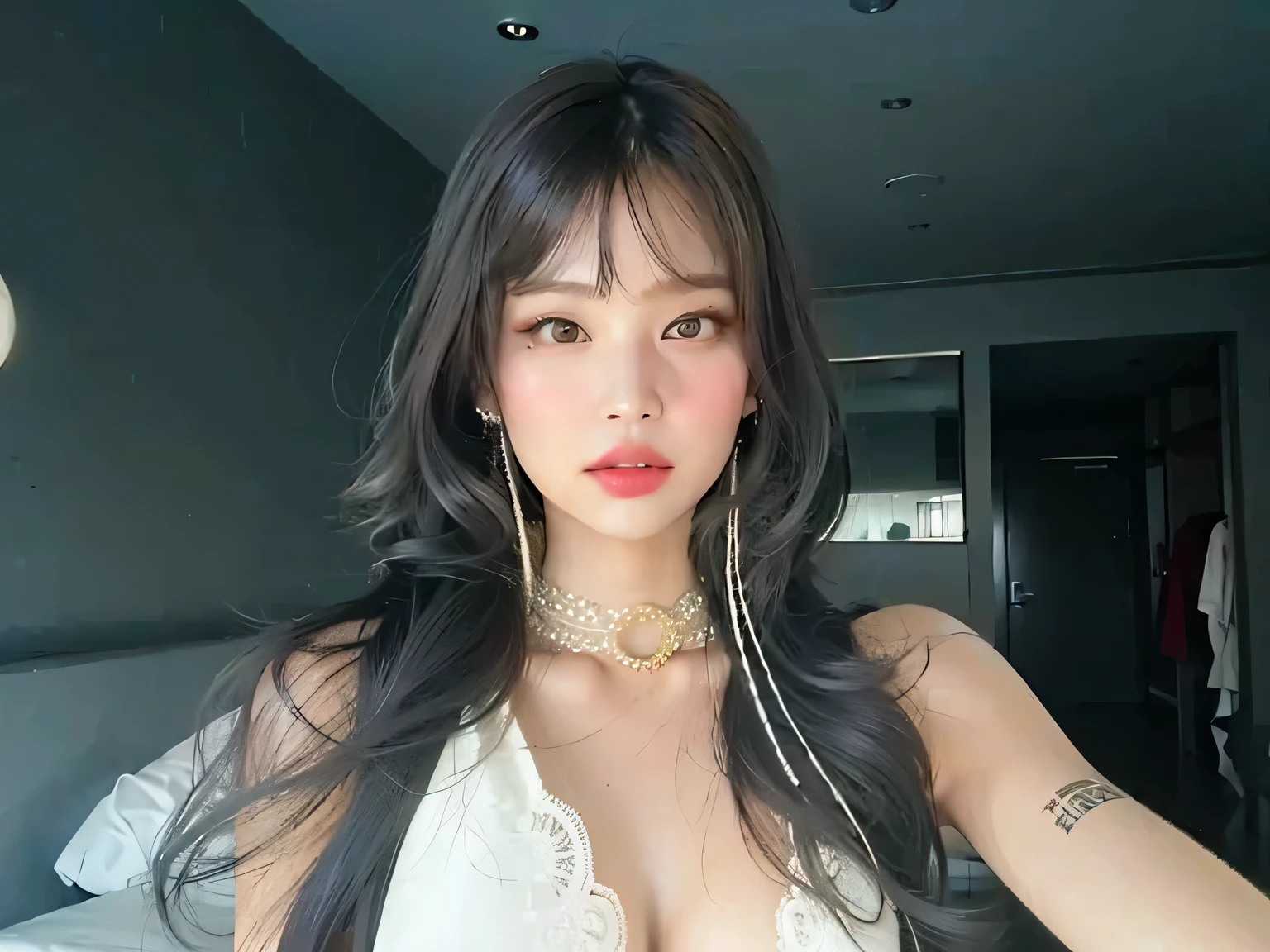 , (Mature body), Solitary,Long gray hair,black hair color, Off-shoulder, black eyes,1 Sister,A sexy pose,best quality,masterpiece,Lighting,Extremely exquisite and beautiful,CG,Unite,8k wallpaper,Astonishing,detailed,masterpiece,Official Art,The content is very detailed Cg Unite 8k wallpaper,Extremely ridiculous,Huge file size,ultra - detailed,high resolution,The content is very detailed,Beautiful and delicate girl,Practical,full,Inside the church,Light Contrast, Lopez, Full body image, full, White under 