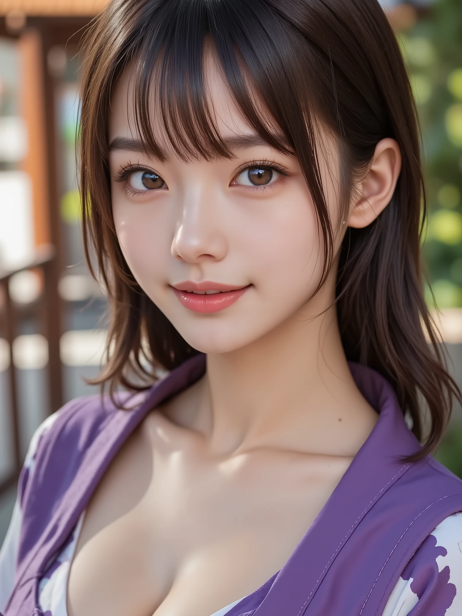 masterpiece:1.5, best quality:1.5, ultra realistic:1.5, photorealistic:1.5, ultra high res, 8k UHD, raw photo, sharp focus on subject, professional studio photography, cinematic lighting, dramatic rim light, soft diffused front light, artistic, tasteful, implied sensuality, ((front angle, cowboy shot)), look at the viewer, professional female cosplayer, dressed as an anime character, Professional models, ((Kimono modeling)), shrine scene, sexy pose, movie effects, real, high resolution, high quality