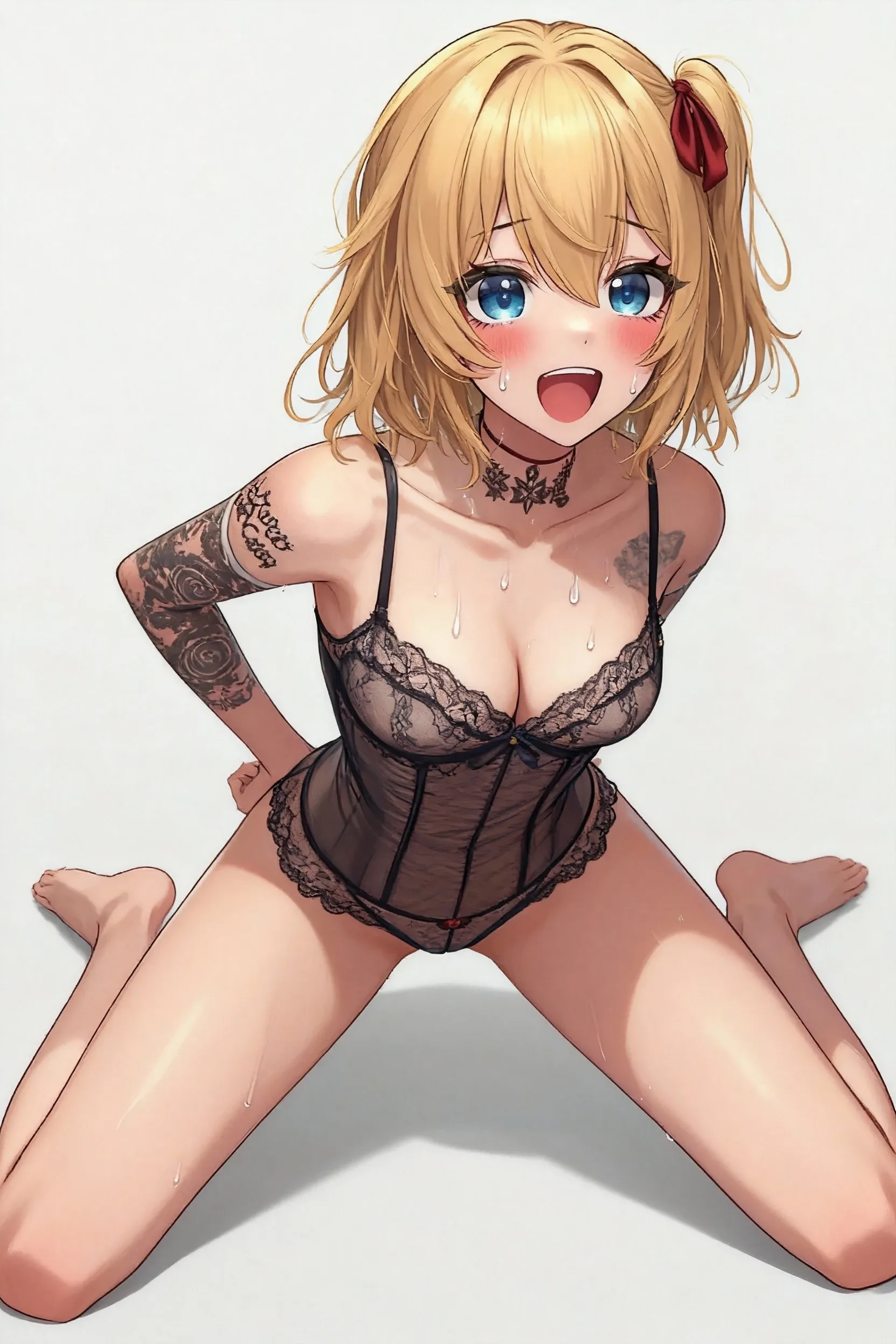Short Hair、Blonde、tits、Bondage、Fishnet tights、Open your legs while crouching、Perfect body