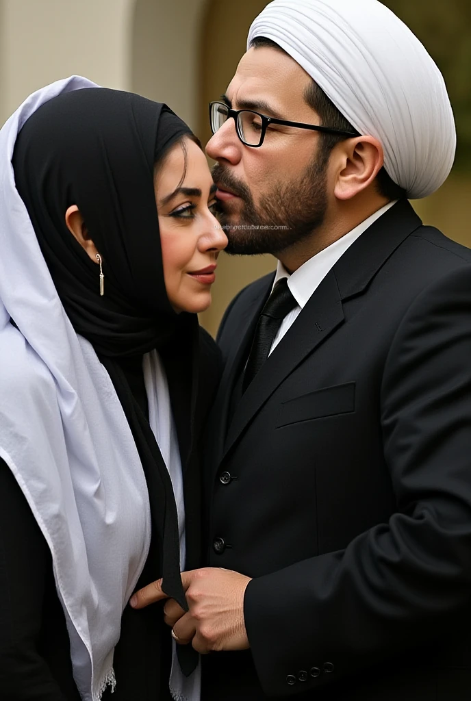 Hijab girl with glasses, crying, get ,  by robber, forced  and unwanted ,  on face. POV. . she get tied hand in the back