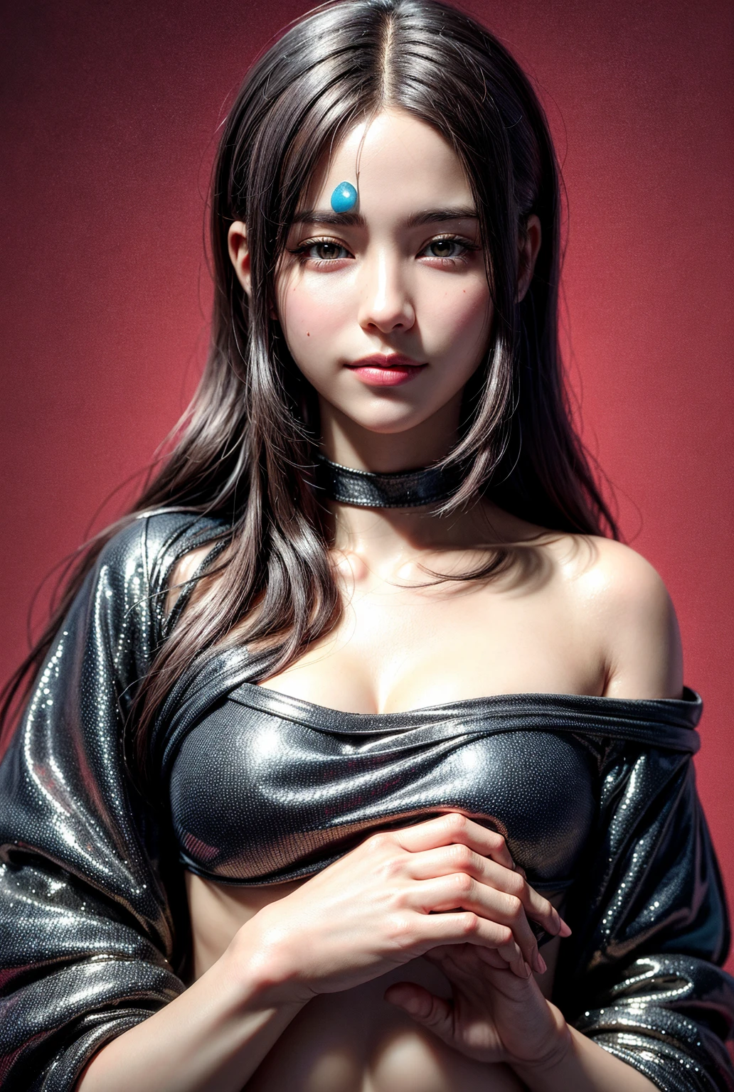 ((gymnastics arena:1.3)), ((Highly detailed skin), Beautiful realistic face, White skin, Pointed Chest, Small , Perfect , Realistic eyes, Natural Eyes, Brown eyes, Accurate eye focus, Accurate limbs), (Hyper Realist, Ultra-realistic, 4K, Attention to detail, Ultra-high resolution, Highest quality, masterpiece, Presence, dynamic, Uplifting, bold, Sharpness), (Thinning hair:2), (Soft Hair:2), (Straight hair:1.5), Long, slicked bangs, Light copper amber hair, Hair on one eye, (Twin tail hair), (Female gymnast, Detailed costume, Wearing a long sleeve leotard:1.5), Shiny long sleeve leotard, Metallic colors長袖レオタード, Racing long sleeve leotard, Gymnastics Long Sleeve Leotard, (High leg long sleeve leotard), Long sleeve leotard with crystals, ({Metallic red color| Metallic navy color| Metallic purple color| Metallic white color| Metallic pink color| Metallic gold color| Metallic silver color| Metallic black color| Metallic colors}Long sleeve leotard colors), (Big Breasts:1.3), Tall, Elongated arms and legs, Small waist, Model Body Type, Crouching, M-shaped split, (Squat:1.2), Squat with your  apart, Spread your legs, The long-sleeved leotard is digging into her butt, barefoot, Looking into the camera, smile, (Underhair does not grow), 