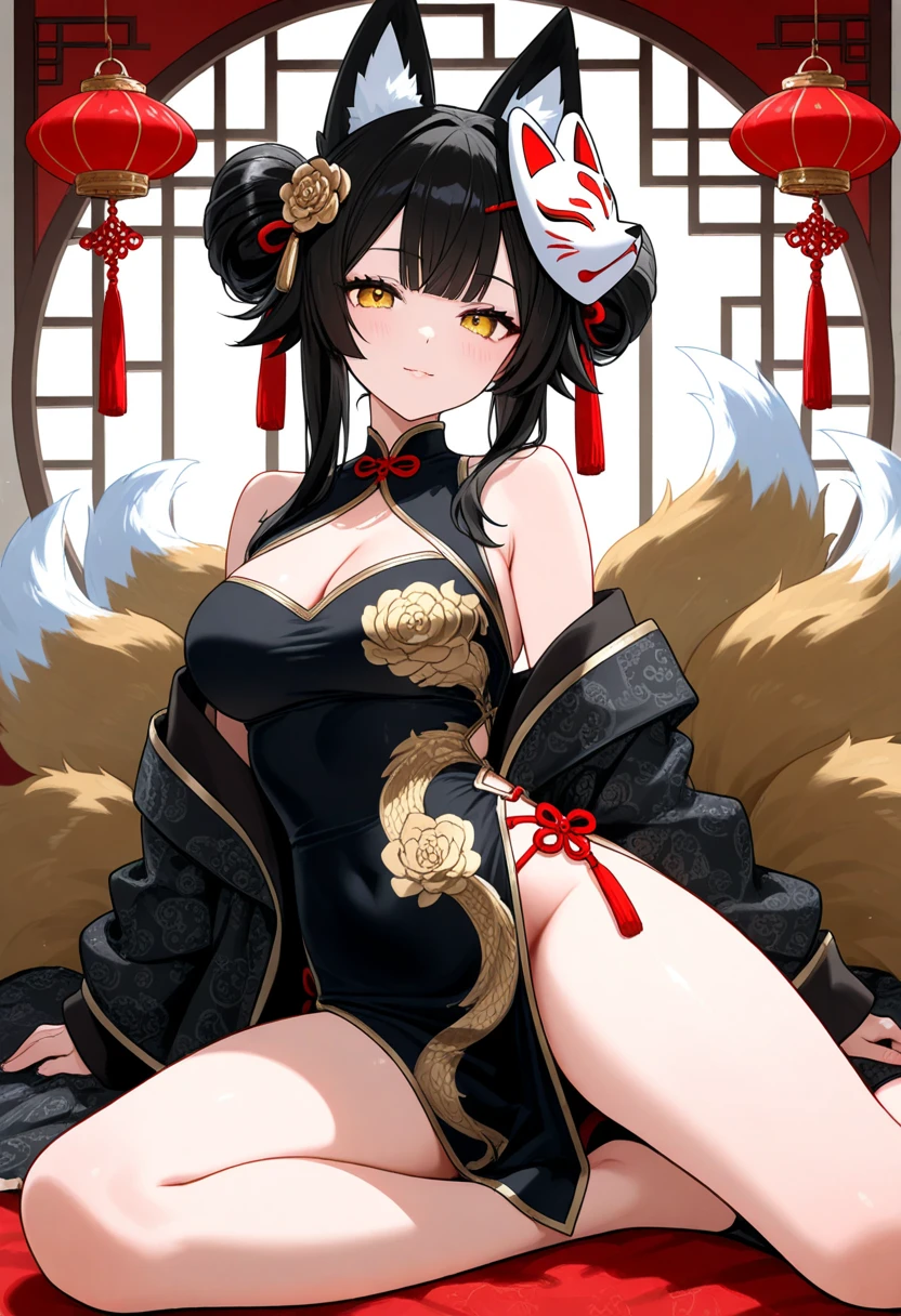 (Fox Girl, Fox Ears, Black colored hair, Fox Makeup, One Girl, Long Hair:1.2), (kimono, Kimono with open ?????, A beautiful kimono with red and black patterns, I can see her cleavage, Open ?????, Exposed skin:1.8), (Body size is 100-70-90!, Nice body, ???????????, Soft ???????, Emphasize cleavage, Knees are slightly visible, Muscular, Abdominal muscles, Grab your own ?????:1.9), Avatar, face, ???? face, Dominant representation, naughty face, Uplifting, Skin Texture, outside, Grassy field