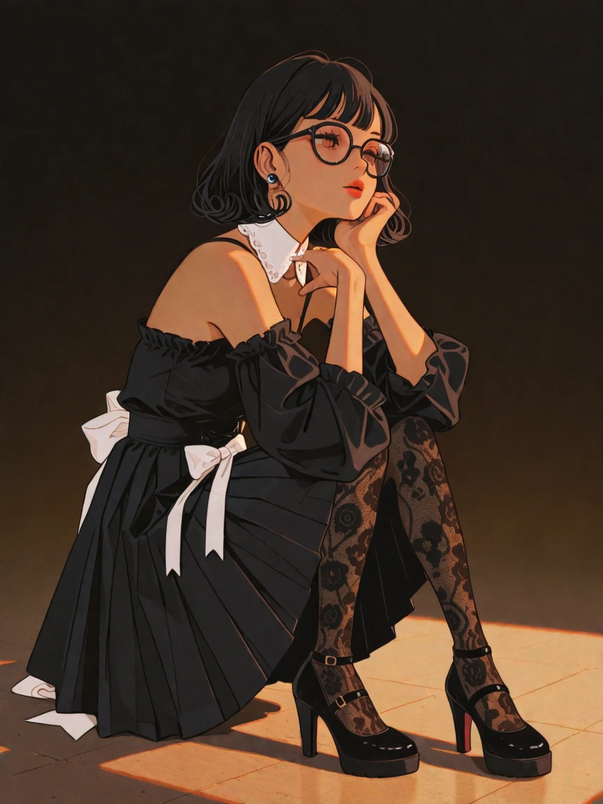 Black Hair　short hair　Glasses　Girl　　