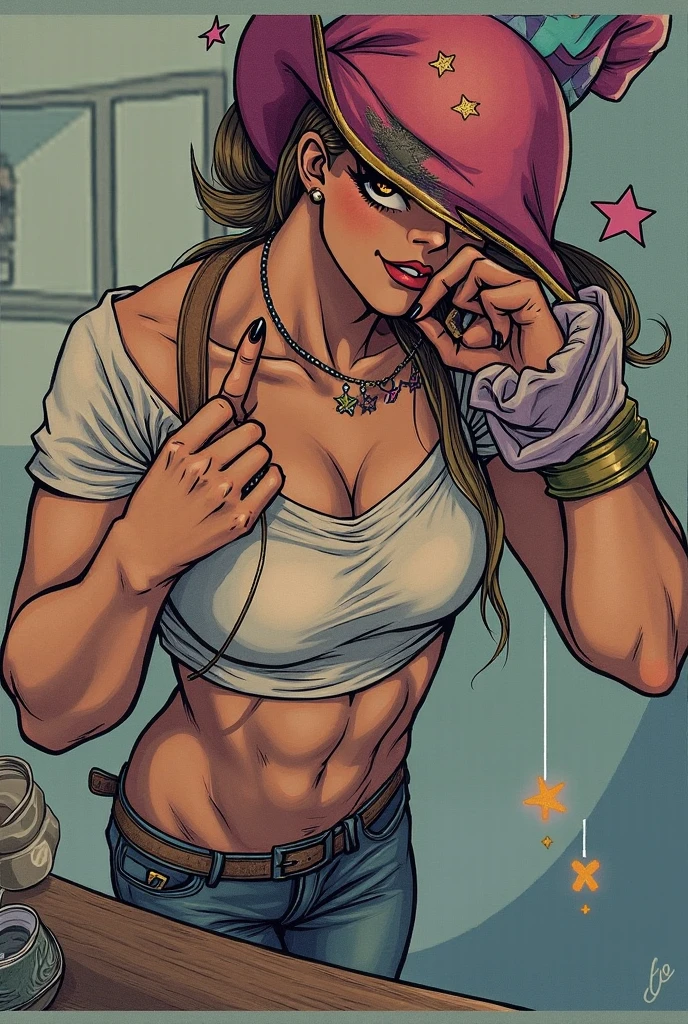 tennis girl's massive nipples out of topless vest out bare and wet pants spreading her legs, gloved hands hidden behind head, blindfold

