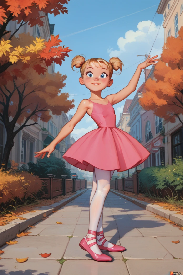 Furry Yellow with white eyes with hot pink pupil and pink collar with a heart, with mat instead of just a skirt cartoonish Hanna-Barbera type, Women, Mexican pink volume skirt, BALD, in cute pose