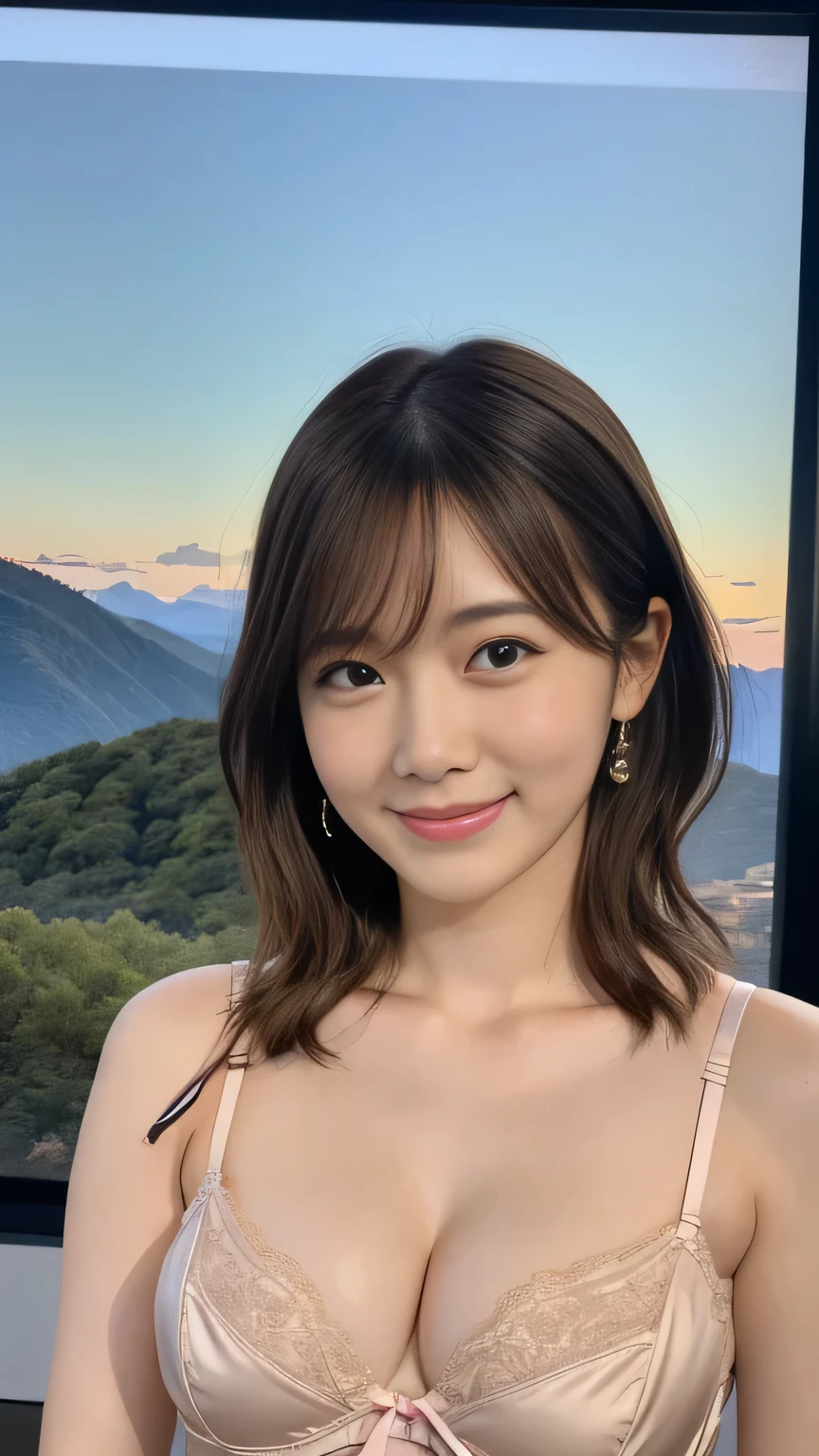 (And Up to the Highest Quality, masterpiece:1.2), Ultra High Resolution Mountains々々々々々、8kWallpaper、Two attractive women stand side by side, TV studio、Colまたはful patterned lingerie, super big boobs, with a relaxed smile, very detailed, Realistic, , bright colまたはs, Great writing、cute belly button、Random Rainbow Cole's Striped Panties、I applied it to my wavy hair、Make Bang、1 person has long hair、Nogizaka Idol、A little blush、p or nstar、