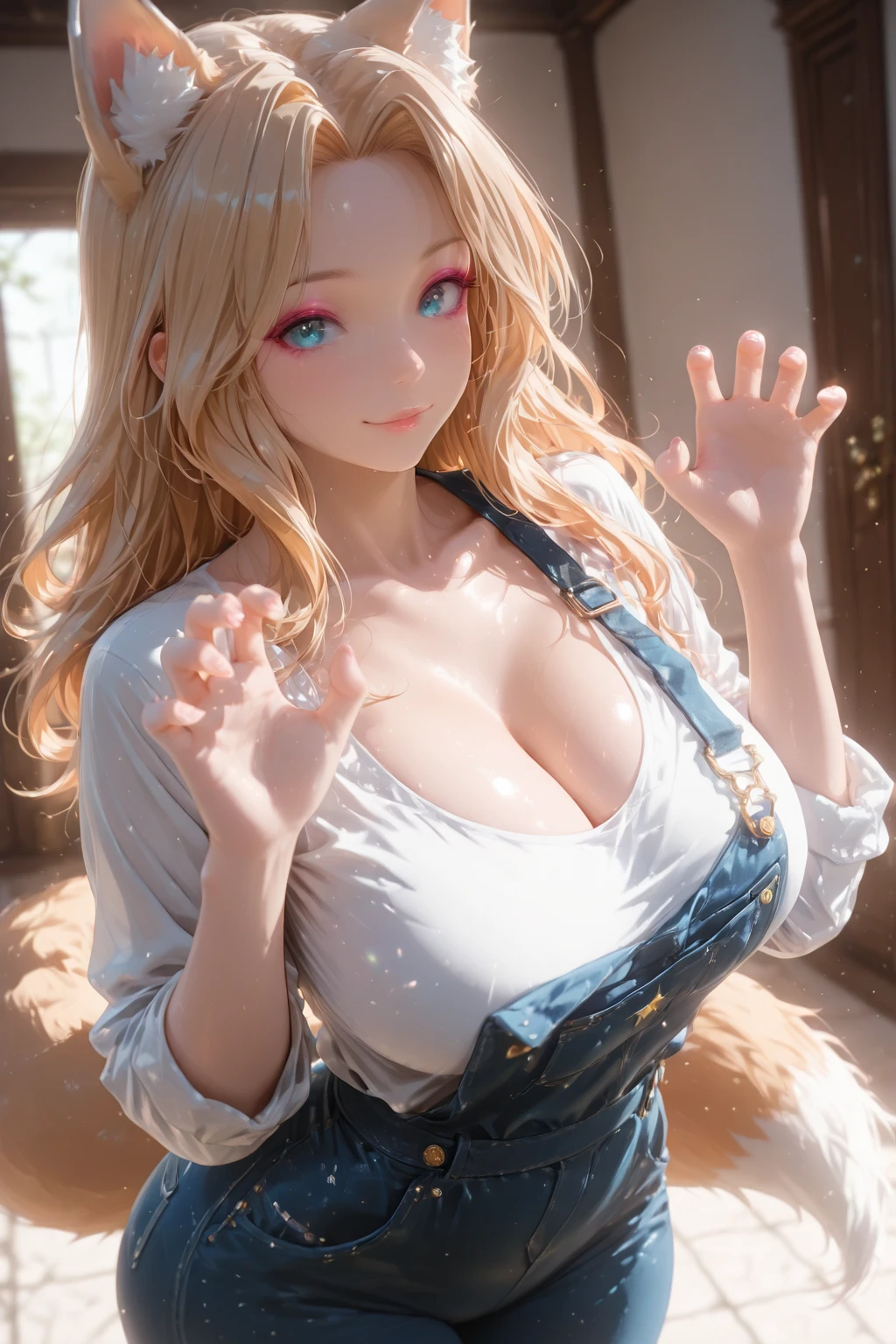 (Best Quality, masutepiece, Official art, hight resolution:1.2), the Extremely Detailed CG Unity 8K Wallpapers, photographrealistic, ultra-detailliert, (24-year-old Russian girl, Solo, maid), Long hair, (Blonde hair:1.2), (Bangs), Smile, prefect face, Pre-Blue Eye, blush, Open mouth, (Huge breasts, drooping chest, cleavage:1.2), thighs thighs thighs thighs, Maid headdress, Waist apron, White Apron, frilld, black thighhighs, Choker, earrings, Bracelet, Standing, Look up,