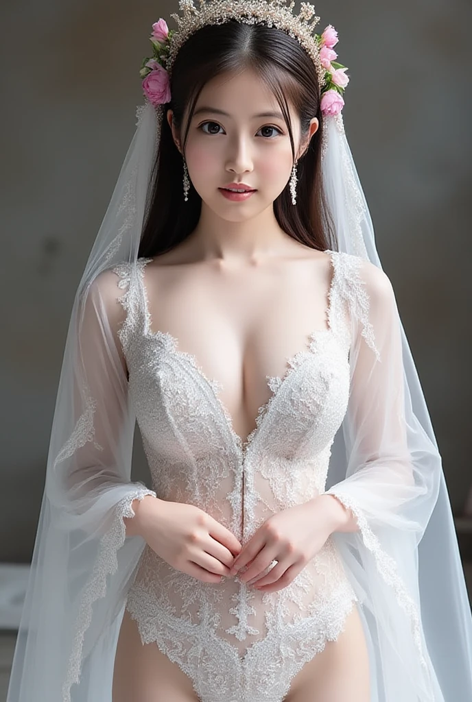 Small tit，Sheer tulle sheer wedding dress。