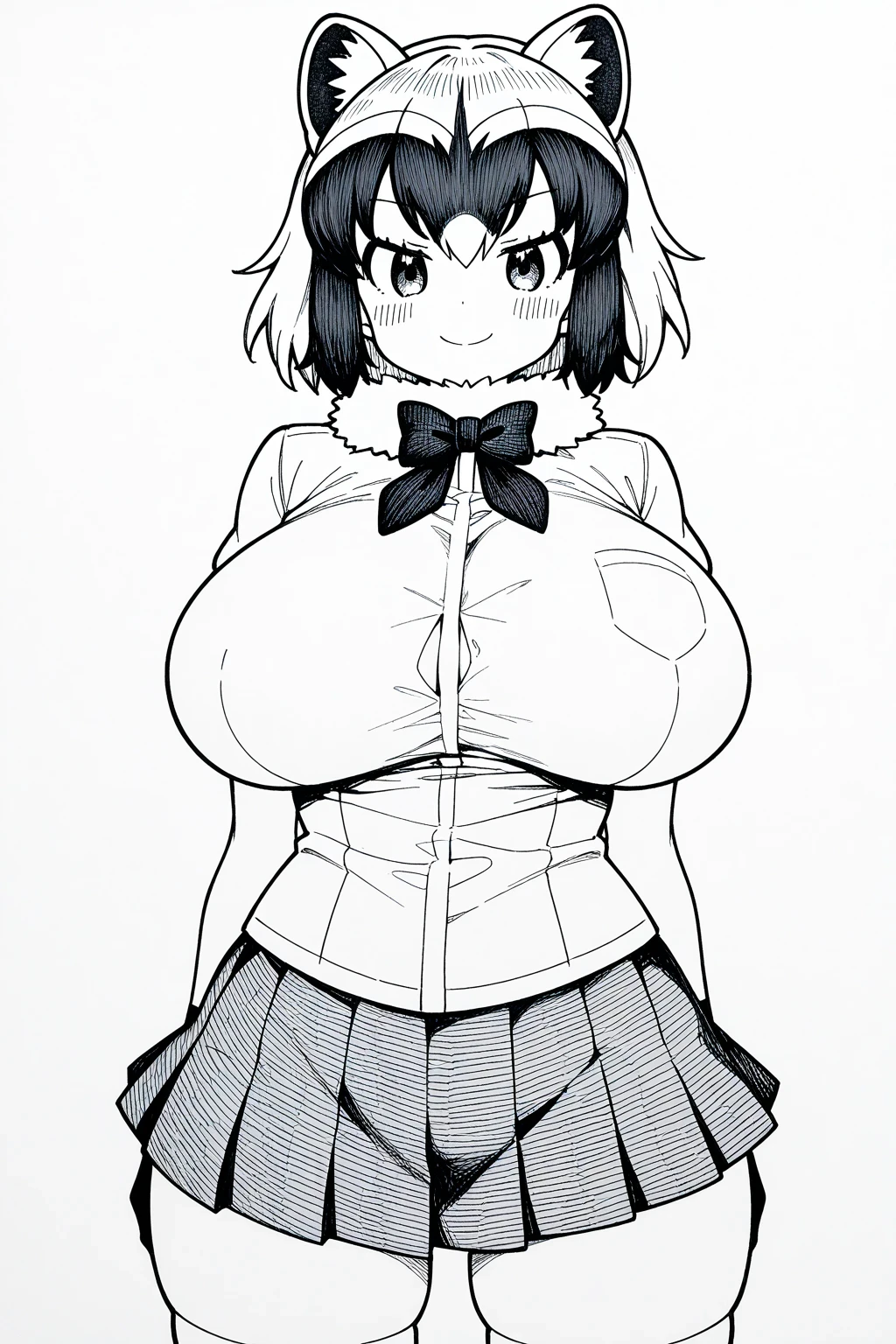 Common Raccoon (kemono friends), huge breasts, cowboy shot
