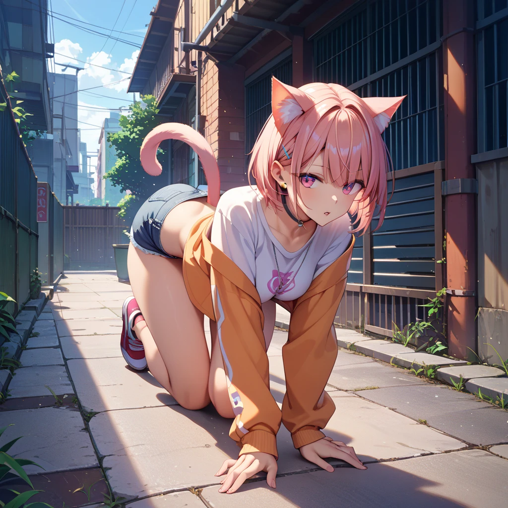 ((((highest quality)))), (((Ultra-precision CG 16K))), (((masterpiece))), (((Very detailed))), (((Extremely detailed))), (((Black outline:1.3, Written boundary depth:1.3 , Written soft outline))), Blur, Bokeh, Maximum clarity and sharpness,Multilayer Texture, Surface Shading, Cinematic lighting, Beautiful details sparkle ,Perfect Proportions, Limited to three woman, BREAK accurate, Anatomically correct, Highly detailed face and skin texture, drawn in detail, Highly detailed facial and skin texture, Detailed eyes, beautiful hair, Beautiful Japanese Idol face, Beautiful and beautiful eyes, Beautiful body, Beautiful , Beautiful thighs, Beautiful legs, Beautiful fingers, (Beautiful views) , skinny body, ((Beautiful Skin)), ((Skin Texture)) BREAK  enlarged, , rocket , slender waist, (blush, smiling:1.3,) BREAK (((yellow raincoat:1.3 , yellow rain boots, cover your whole head with the cat ear shaped hood of raincoat, cyberpunk , school uniform:1.3, midriff peek, button up))) , wearing earrings, BREAK ((( a girl  , hands between legs, rainbow, sunny rain , hydrangeas, frog, stick  out))),(serious, full body shot, long shot , from front:1.3 , from below:1.3,),