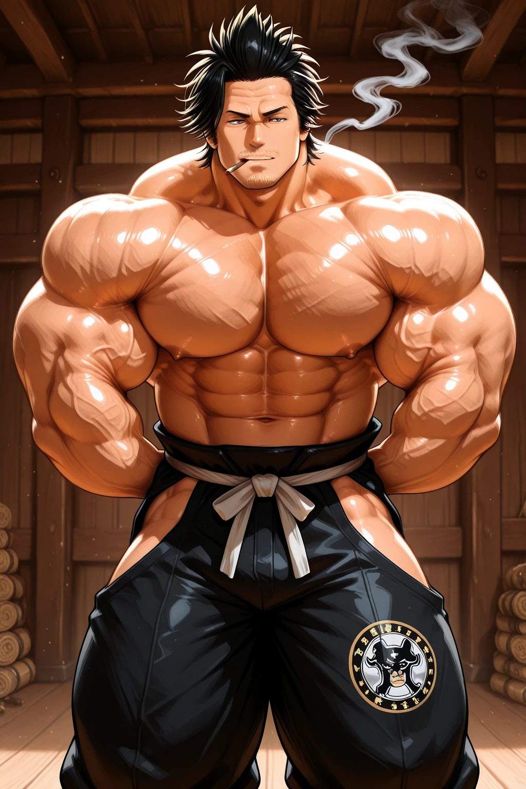 Youthful feeling，( Tattoo),(Thick body hair)，Upper body，(He was wearing baggy shorts，Revealing his length, muscular, hairy)，（Leaning against a tree),(For the audience) ，(Put his hands on his waist)， (Focus on your audience) ，(There is a huge bulge in the area)，sideways，Sharp eyes，(Thick dark brown hair)，(Bottom-up view)，Broad shoulders，Muscles protrude a lot，Highest image quality，cartoon ，Anime Wallpaper， muscle expansion，spread your legs，,(main part, best quality)，((Exaggerated muscle bulge))，The protagonist is tall，muscular and bulky, muscular characters, Awesome and cool, tall and muscular, muscular!!, Very strong, muscular attractive men, Huge muscles, Big Muscle, Muscle Man, Anime handsome man, muscular!, Giant muscles, muscular bodies，(canto da foto de baixo para cima) (imagem da mais alta qualidade) ，Close-up photos，Lion man ,real, jovem, , vestindo shorts, virilha saliente, imagem de anime, Leaning against a tree, pernas bem abertas, male face, bonito rosto jovem, cabelo subcortado, huge muscle muscles of the , large strong thigh muscles, Biceps Sinewy muscles, Corpo enorme, corpo tonificado devido ao treinamento intenso, Well-developed muscles, ABS transparente de 8 embalagens, 3 metros de altura, , , pele brilhante, rede de suor pingando, （hands on thighs）,  feet, Sem barba，Thick Legs，