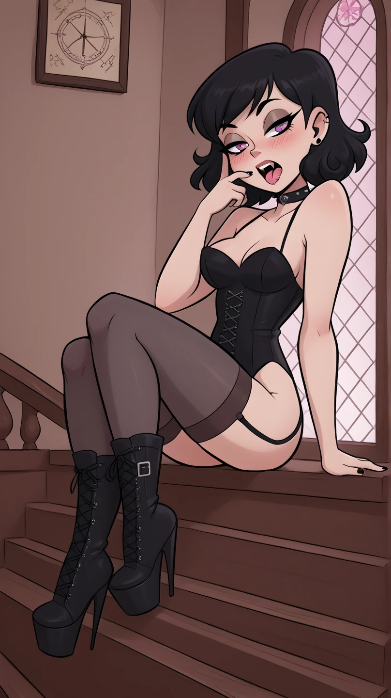 maddie fenton, goth makeup, black lace , , sitting on your bed, beckoning you over, seducing you, jealous, burning desire finally realized, unending desire
