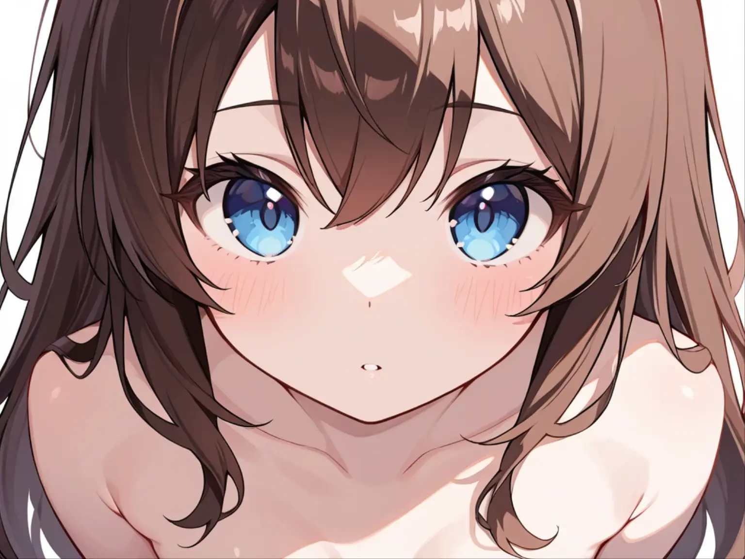 {{{}}}, {{{masterpiece}}}, {{{best quality}}}, {{ultra-detailed}}, {illustration}, {{an extremely delicate and beautiful}}, 1girl, (resna, brown hair, braid, blue eyes, medium breasts, slim body, 17 years old), (, neked:1.3), collarbone, breasts squeeze, (lying, on back), pov, (, upper body), overhead shot, excessive , , ( on face,  on hair:1.3), ,  in mouth,