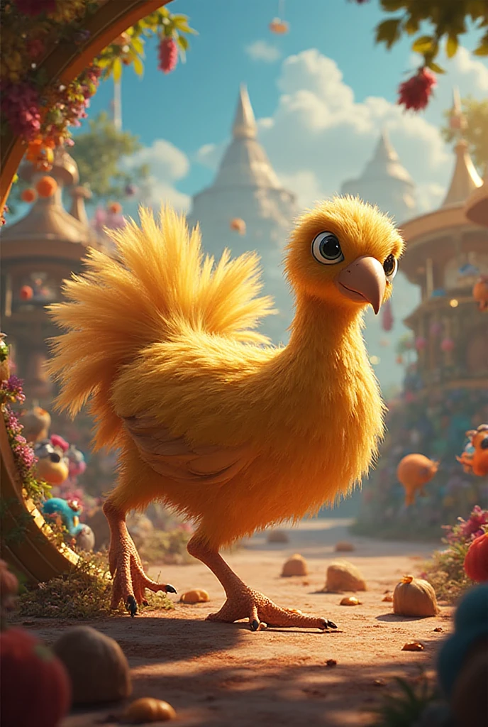 ((, )), rio movie, jungle landscape, nico a male yellow canary, avian, ((anthro)), human body, furry, feathered arms, ((exposing big tapering , )), standing, brown eyes, bedroom eyes, , smiling, realistic, digitigrade legs, detailed eyes
