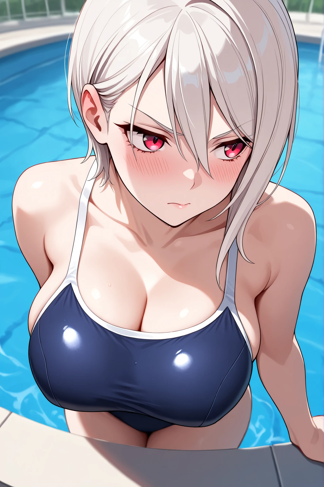 hetero, looking at viewer, open mouth, saliva, blush, , , , completely , choker, cleavage,  arms, curvy, arms up, hands behind head, armpits, navel, wet, heavy breathing, , pov hip grab cowgirl, , , penetration, 1boy, straddling, motion, lines,