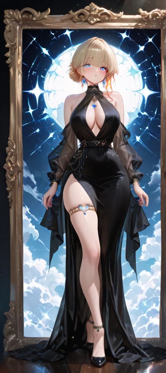 (2 young women ,Sesame girl)，(has short blonde hair),(has long, multi-colored hair)，nobility，(princess)，blue student，Tall figure，((Strapless dress))，low skirt，(Star evening dress)，Show your legs.，Crystal heels，red carpet，prom website，(nobility)，(big ????),(Various positions),((Various color sets)), Highest quality、Highest picture quality、Masterpiece, ((Various positions), (Separate outfit showing ???????:1.4), (semi-?????:1.8)