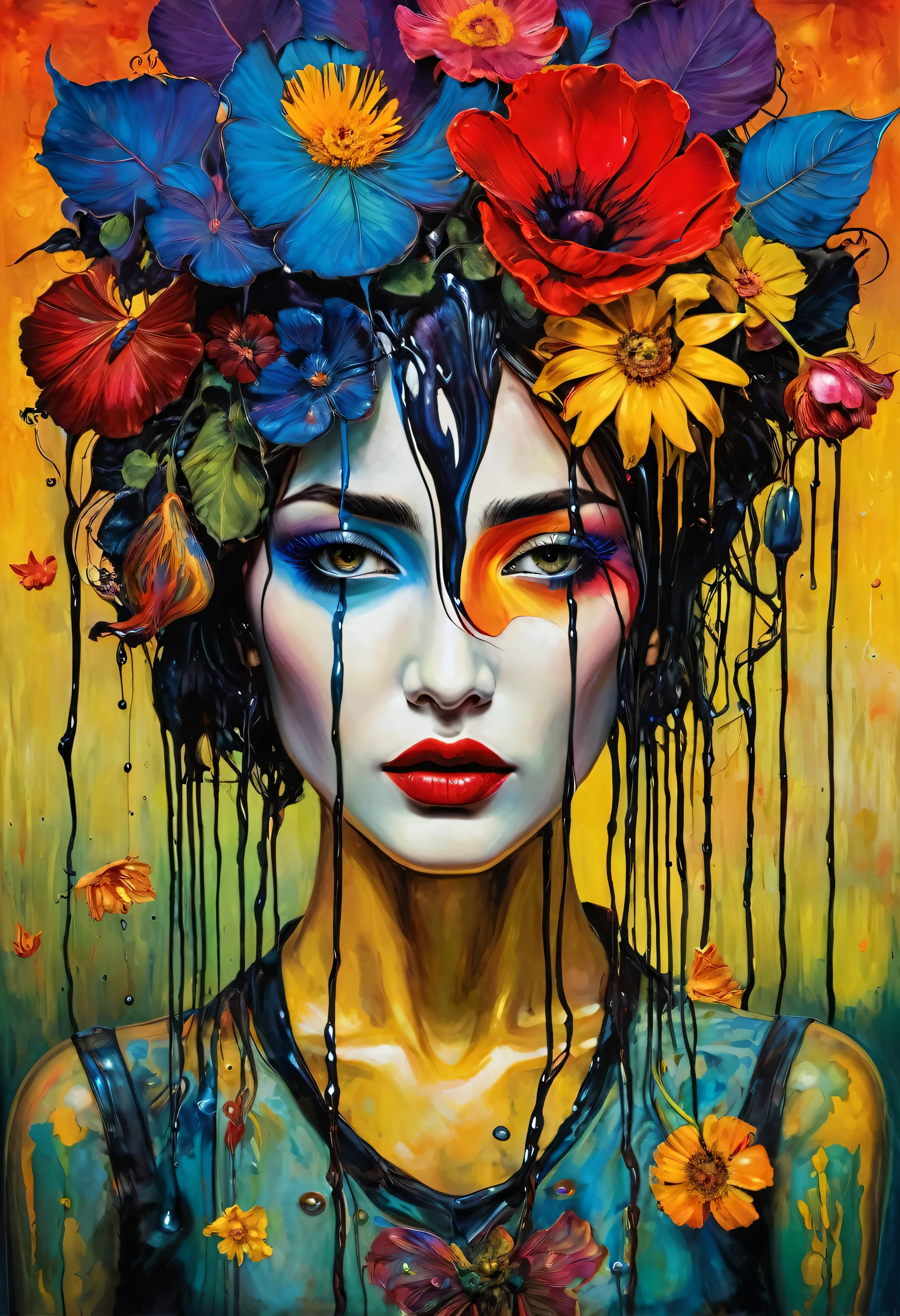 (Artistic Masterpiece of Romantic Life) ( (Themed Art of Life) ( (Conceptual Art) (NFT Exclusive) (Fauvism Work) ()”) Where visual poetry transcends traditional boundaries and embraces the dynamic interplay between creativity and technology Takes),dripping paint,darkart,style, in the style of esao andrews