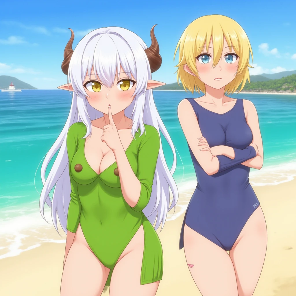 　3 girls High level image quality　best image quality　8K　 adult woman    pool party  rain　palm trees  more colors   whole body view　portrait　golden    　horn    ears  　short hair（（shortcut）（gray hair）（perm）（fluffy））　eye color is blue ,  , 　attractive evil face , smile   ,   pose   ,  labrynth , hugging ,       , lying on the back ,  on bench  by the pool , crossed ankles  , all wet , view foot arc 