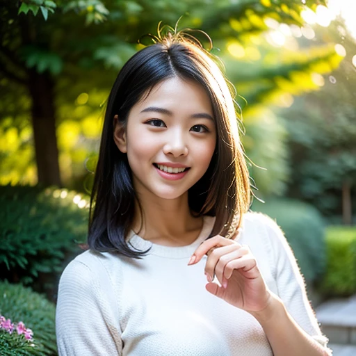 Top quality, 1 beautiful woman, long Hair, brown hair, wearing Camisole & skirt, shy-smile, Sunlight, at street,photorealistic,realistic,8k,highres,cinemagraph,Bust