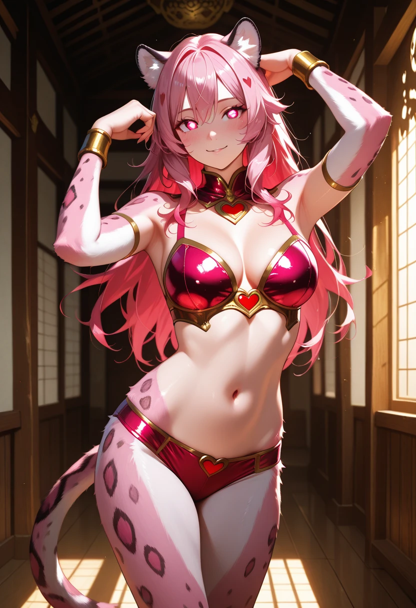 Cartoon drawing of a boy wearing a red and pink crop top dress with a pink ribbon and jewelry brooch、He has long red-pink hair、boy with long pink hair、Blue Eyed Boy、red hair bow、Two Side Up Hair、style of Magic Boy、Long legs、Red layered ruffle 、Black thigh-high socks、Red High Heels、 shoulders、Red wrist cuffs、portrait of Magic Boy、Full body close-up、sparkling Magic Boy、Dress Up Darling Anime、Heavenly Aura、Cool anime boys、Pink iconic character、Prince of Ruby、Magic Boy、Official character art、A boy is standing、Official Art、Official Artwork、wallpaper!、Cowboy Shot、!!beautiful!!、Brilliant!!、perfect costume、perfect body、perfect hands、perfect arms、perfect legs、(male body:1.3)、
