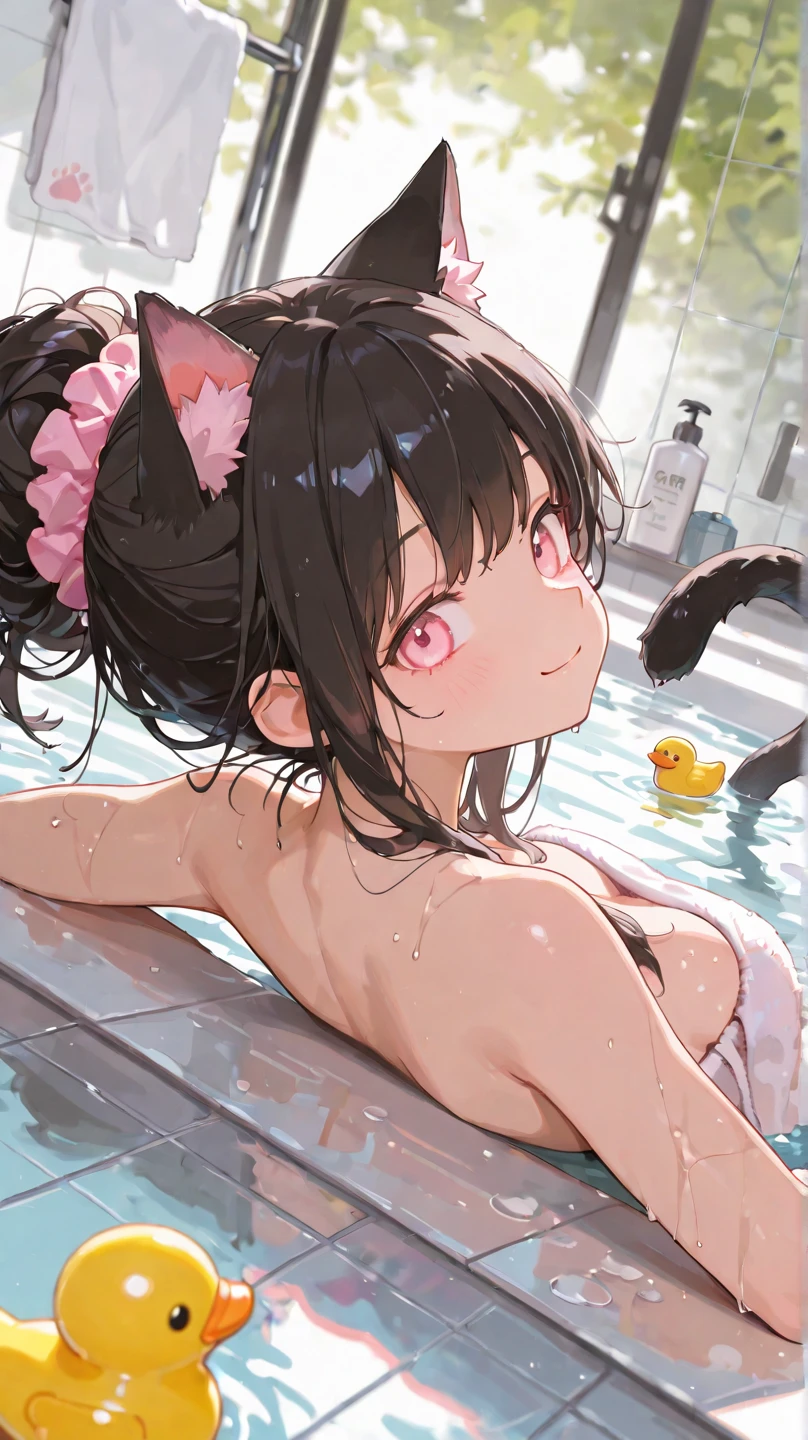 yor forger, yor briar, spyxfamily, 1girl,solo, , wet, wet ,  , white headband, gold earings,  own , self , female , , aheago, aheago eye roll, sitting down in bathtub, in water, 