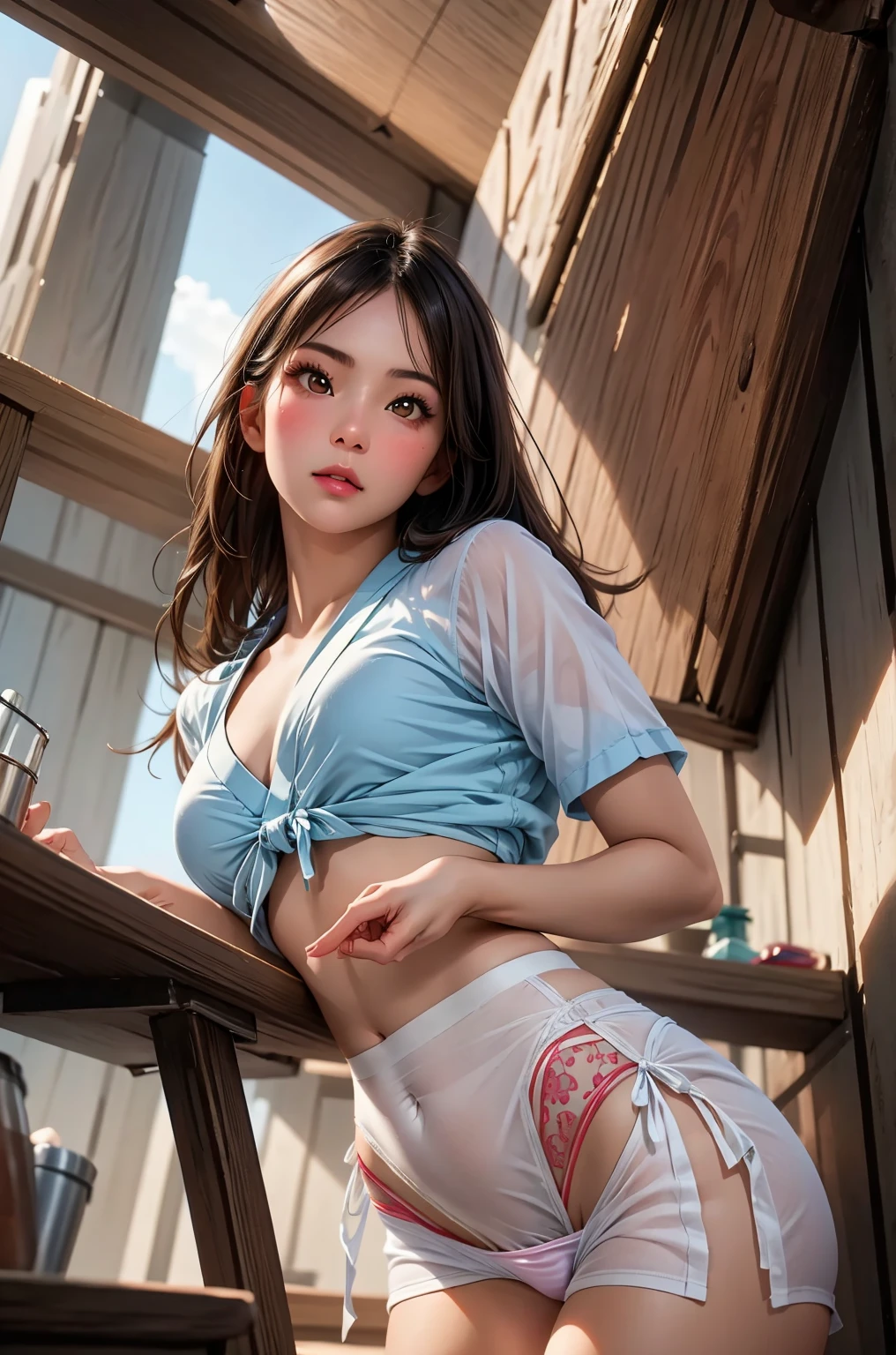 8k realistic girl upper body clear cold medium  large room Japanese uniform cute girl human realistic skin lift skirt  lying  --auto