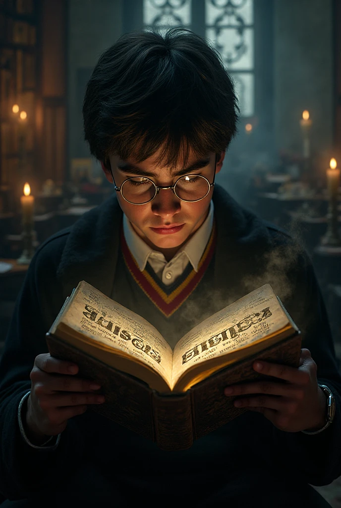 Daniel Radcliffe, In ordinary clothes, brews potions, art realistic high quality, Hogwarts style, Charismatic character