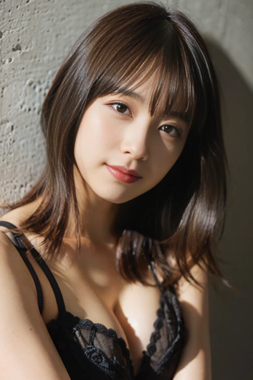 (realistic, photo-realistic:1.37),(8K, RAW photo, highest quality, masterpiece:1.2), cute, super detailed,heart-shaped eyes,Physically based rendering, ultra high resolution, looking at the viewer,photorealistic,realistic, alone, photorealistic, highest quality,highly detailed face,highly detailed eyes and face, beautiful and fine eyes,disorganized, incredibly disorganized,unforgettable smile,childish look,messy hair, floating hair,Pueros face_v1:0.2,,black haired、shortcut、light shines、luxury、(medium hair)、beautiful earrings