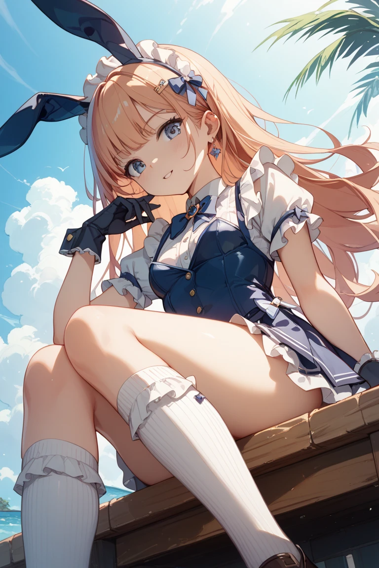 score_9, score_8_superior, score_7_superior, sauce_anime, evaluation_Safety, BREAK igarashi rika, One girl, inirtual youtuber, Green Eyes, Striped Hair, Brown Hair, Single hair bun, One-sided bun, Long Hair, hair ornaments, Hair Clip, Earrings, Black Choker, , Orange jacket, puffy long sleeines, Blue clothes, sleeineless  the shoulder, Frill dress, Black Dress, Cross Strap, Yellow Belt, Asymmetrical legwear, Black knee socks, Orange socks, Checkered socks, boots, floating, floating hair, in, Grin, Dutch Angle, Have a phone, balloon, Confetti, Shine, blue sky, cloud, sunlight, Lens flare, BREAK, Spread your , Showing off your , White cotton 