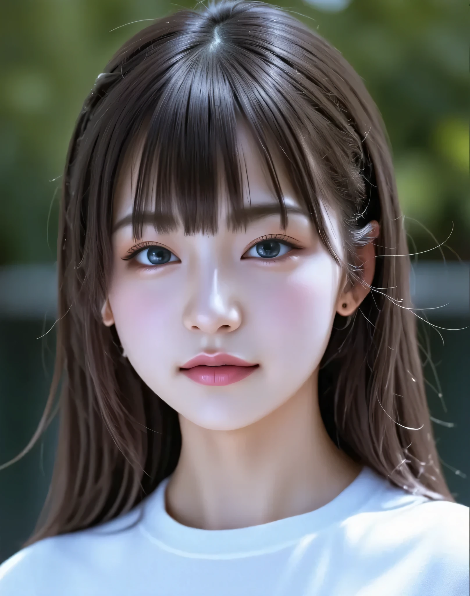 (Highest quality:1.4),(masterpiece:1.4),(Realistic:1.4),{{Small breasted high school student:Smile Yang:18age::(big double eyelids):(mascara):{long lashes}}:(red cheek):(Before My Hair Strikes}:{straight,My hair is short :princess cut},{Mini white ,earrings}