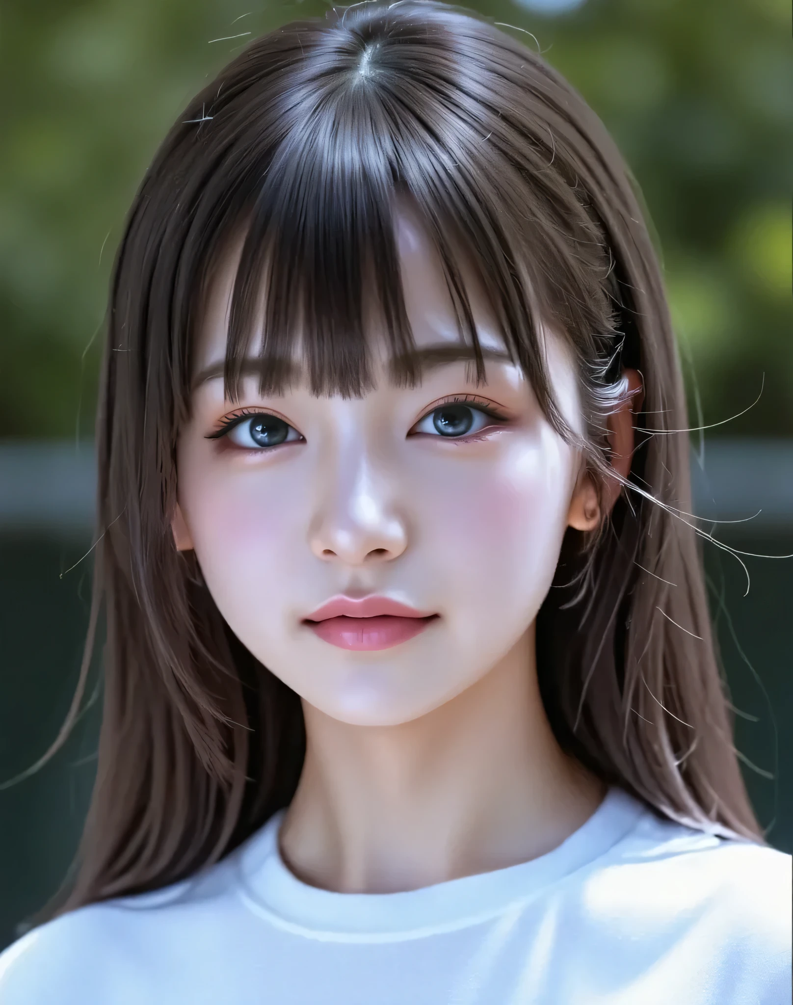 (Highest quality:1.4),(masterpiece:1.4),(Realistic:1.4),{{Small breasted high school student:Smile Yang:18age::(big double eyelids):(mascara):{long lashes}}:(red cheek):(Before My Hair Strikes}:{straight,My hair is short :princess cut},{Mini white ,earrings}