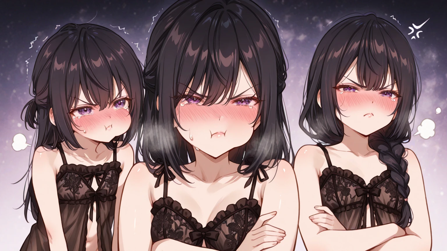 Three high school girls,Detailed black lace and lingerie,Penetration Sex,Creampie Sex,Rape-style sex,Massive 