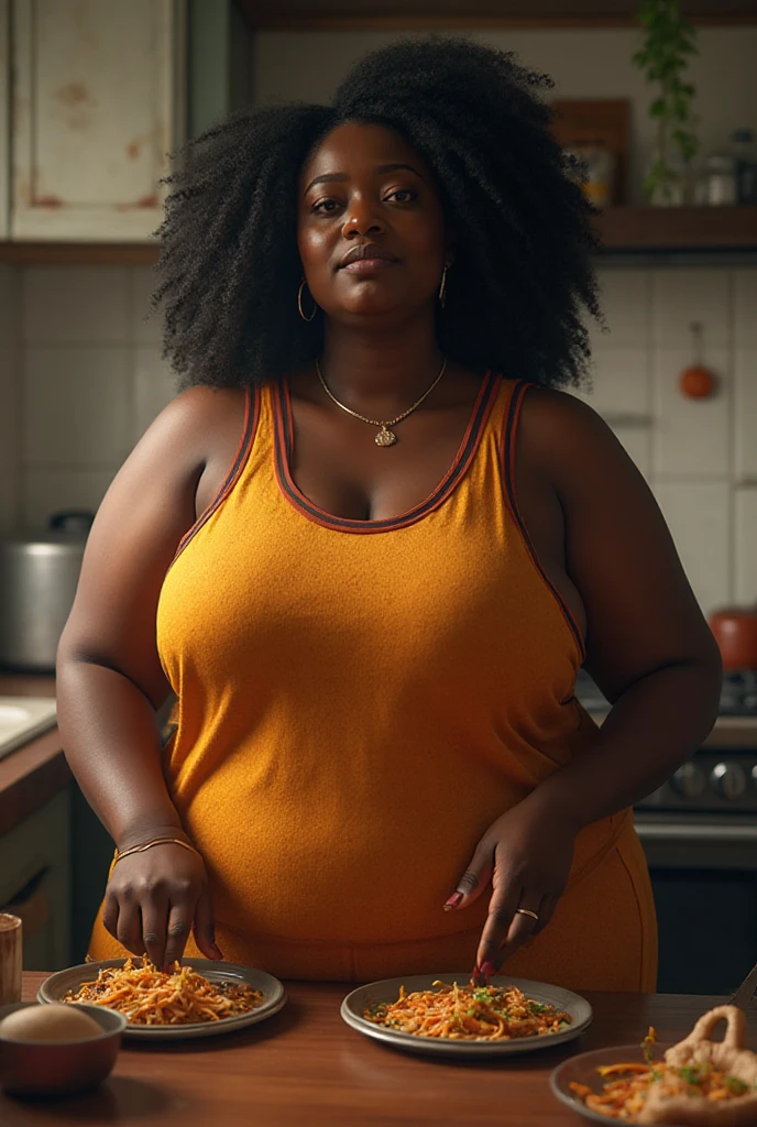 (ultra high definition), (ultra high definition), (full sharpness), (maximum quality), (Cinematic), (8k), (very black Girl), ((very tall girl), ((chubby)), ((extremely beautiful)), (alone), ((full body)), (ultra detailed face), (ultra detailed eyes), (ultra realist eyes), (perfect body), (delicate hands), (very detailed hands), (studio lighting), ((front view)), (very sexy), (malicious smile), (soft skin), (very insinuating), ((perky butt)), (((wearing shorts and t-shirt))), ((ultra wide hips)), (very thick thighs), ((very thin waist)), (very small breasts), (very big ass), (natural skin), (unique), (totally realistic), (very hot), (very fat ass), (very wide ass), (so sweet), temptation), (very wide ), (broad bones), (very round ass), ((no belly)), ((flat belly)), plump body, voluoptuous body, Huge breasts, Huge big chest, Huge big ass, pregnant belly 9 months