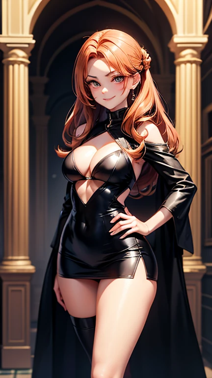 (top-quality: 1.3), (​masterpiece: 1.3), (The ultra-detailliert: 1.3), (wall-paper, one girls: 1.1), (Hair drops:1.1)、(Detailed hands and fingers:1.2)、(Detailed ultra-oily shiny skin:1.1)、oily shiny thighhigh、(Beautiful black bodycon dress:1.2)、The skirt part goes to the base of the thigh.、Raw feet、(nightclubs:1.3)、(Red hair:1.3)、ssmile、(Beautiful Large Breasts:1.4)、Longhaire、waved hair、Beautiful sister、sexypose、disco、mirror ball