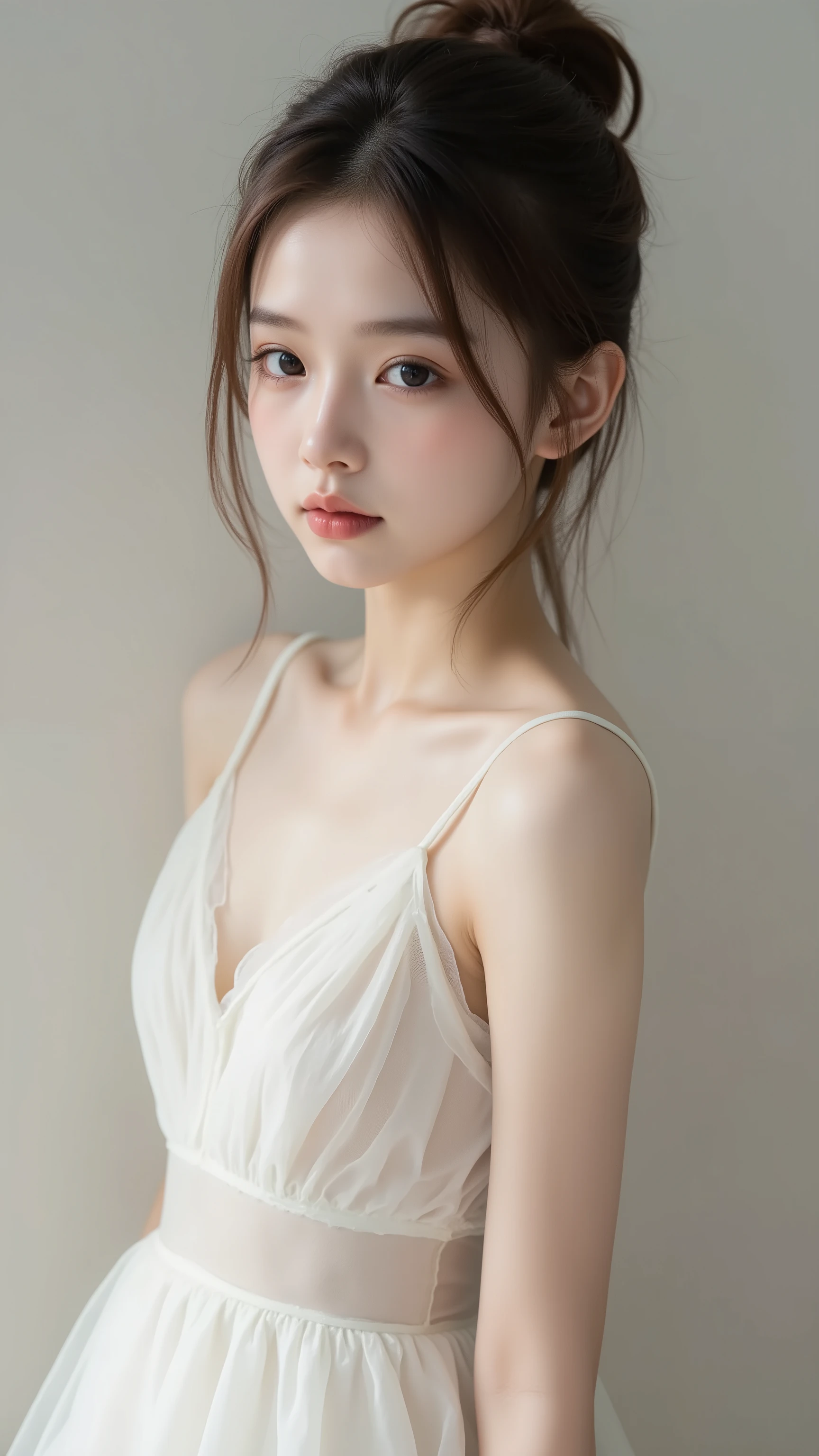 little beautiful girl、(((boob, No touching、molester, deep clevage)))、shame、super realistic:1.3、top quality、Max Image Quality、Perfect Anatomy、see-through dress with pale skin