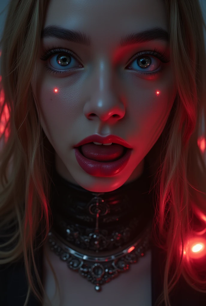 Fine art photograph of a blonde curvy girl (very busty, very pale skin(porcelain skin), in a forest shrouded in mystery, the blonde woman stands amidst ancient tree(their branches reaching towards the sky). ((Her hands holding and touching the glowing Strong Neon-lights of the heart of the forest))). Strong neon-lights illuminates her face(highlighting her pink-eyes. and bold pink-lips(heart-shaping lips)). Pout and smirk face-expression. A subtle haze and a soft focus in the background. Fine art photograph of a blonde curvy girl(very busty, very pale skin(porcelain skin), in a forest shrouded in mystery, the blonde woman stands amidst ancient tree(their branches reaching towards the sky). A subtle haze and a soft focus in the background. (((the image is in (Glowing Neon-lights colors, accent in black)colors theme)))
