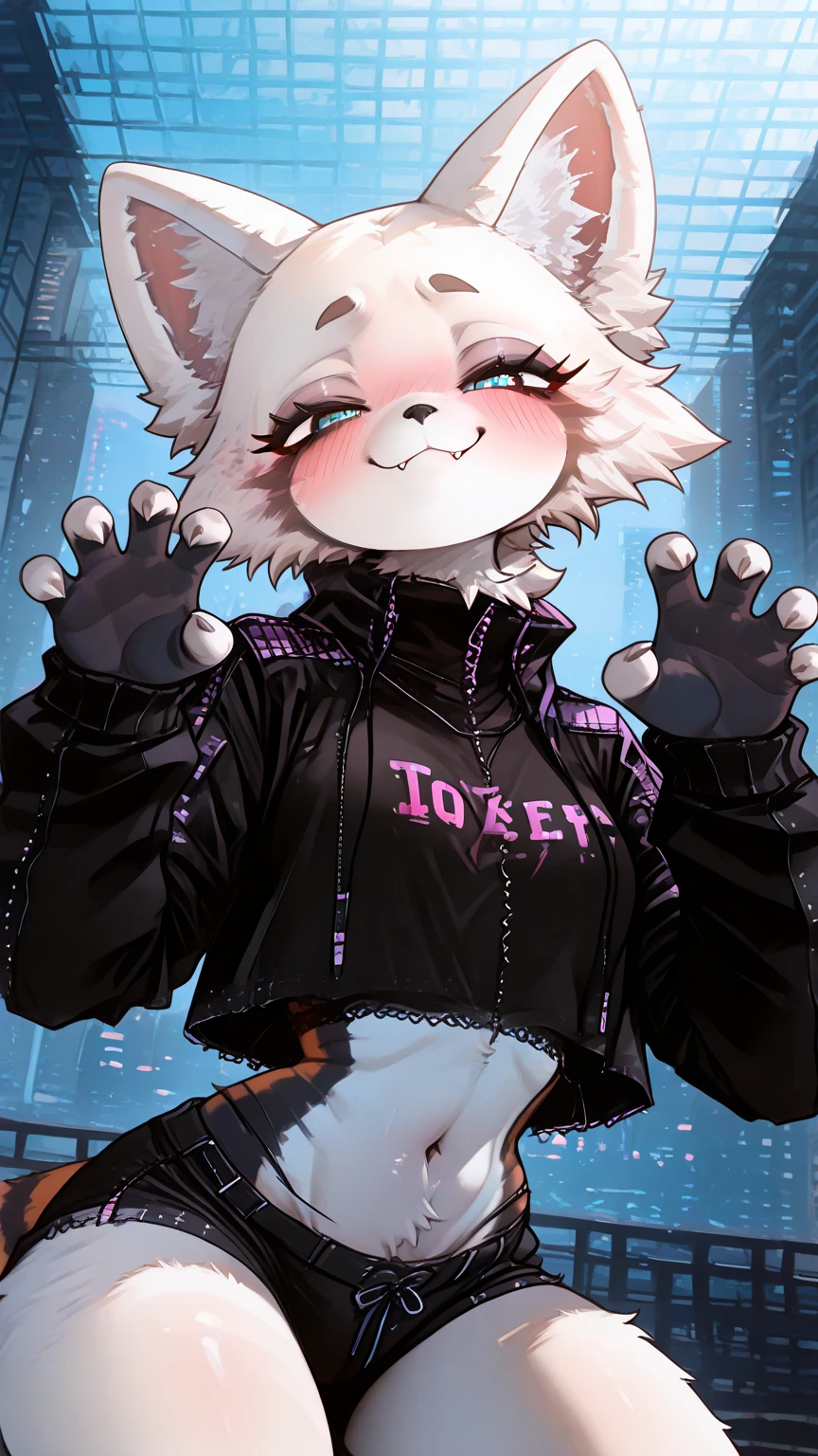 Highest quality, Highest quality, High quality illustrations, masterpiece, Ultra-high resolution, Detailed Background, room, Absurd, Perfect ???????, performance, Good lighting, Shadows in the movies(kemono, Furry PersonifiCation), Cat, Rubber Suit, latex, neon, neonライト, neonカラー, Bodysuits, Cyber Suit, cyber punk, Pink Rubber Hoodie, Drinking canned coffee, Earrings, Tattoo, Dynamic Angle