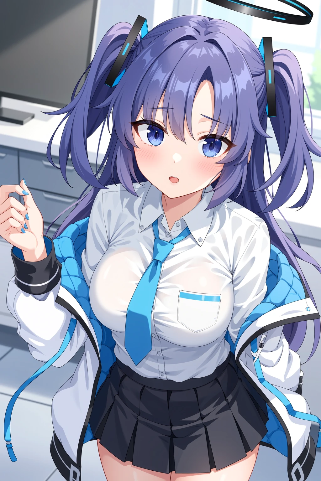 high school girl、In uniform、School classroom、(Big Breasts)、((独奏))、one girl、smirk、